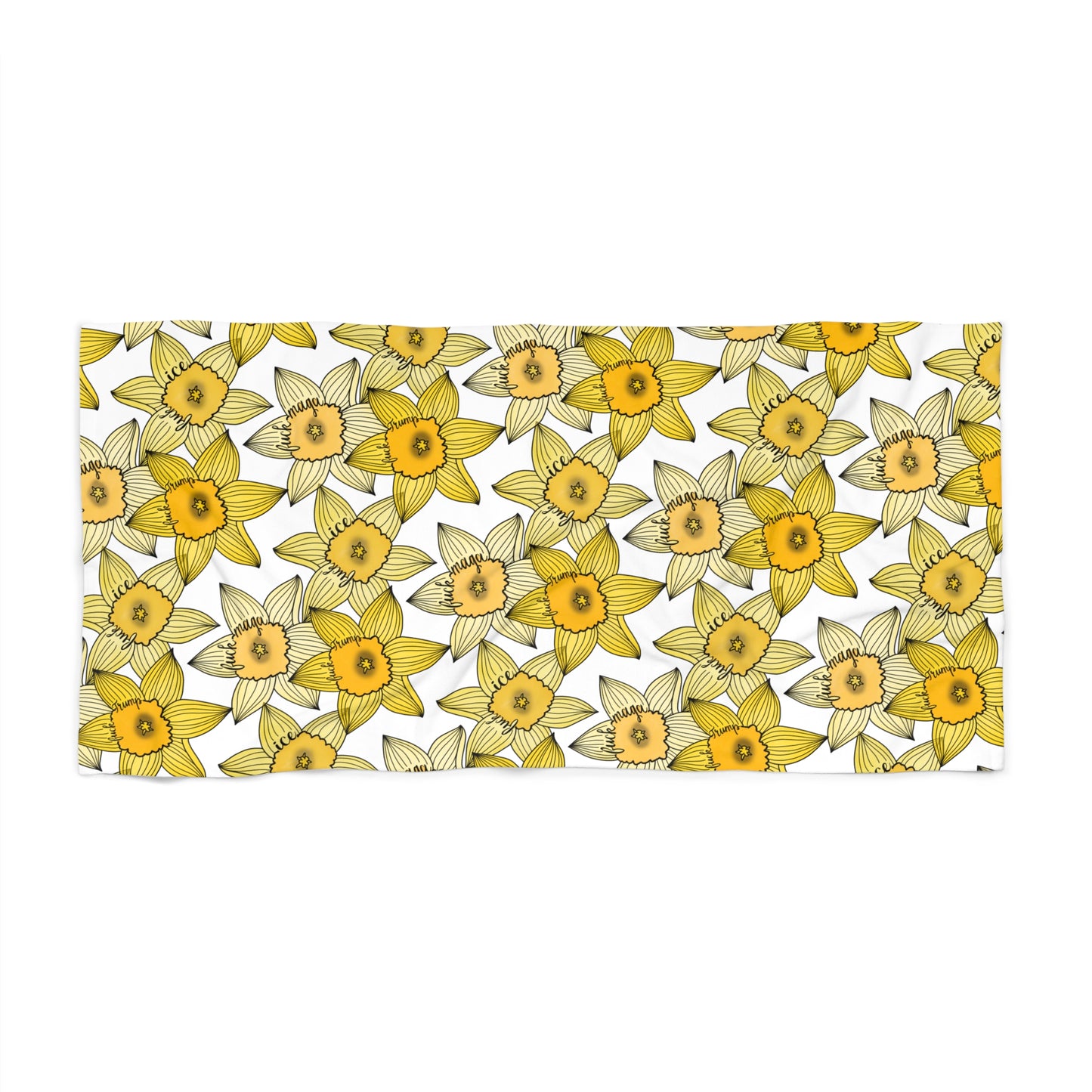 Daffodil Pattern Beach Towel — Yellow Floral Summer Towel