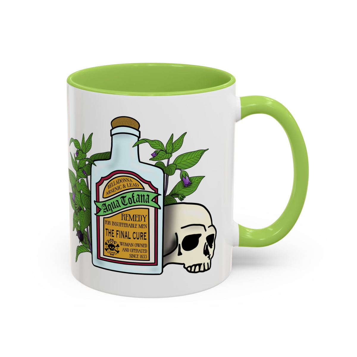 Herbal Remedy Coffee Mug Aqua Tofana Potion Bottle, Skull & Botanical Gothic Accent Mug