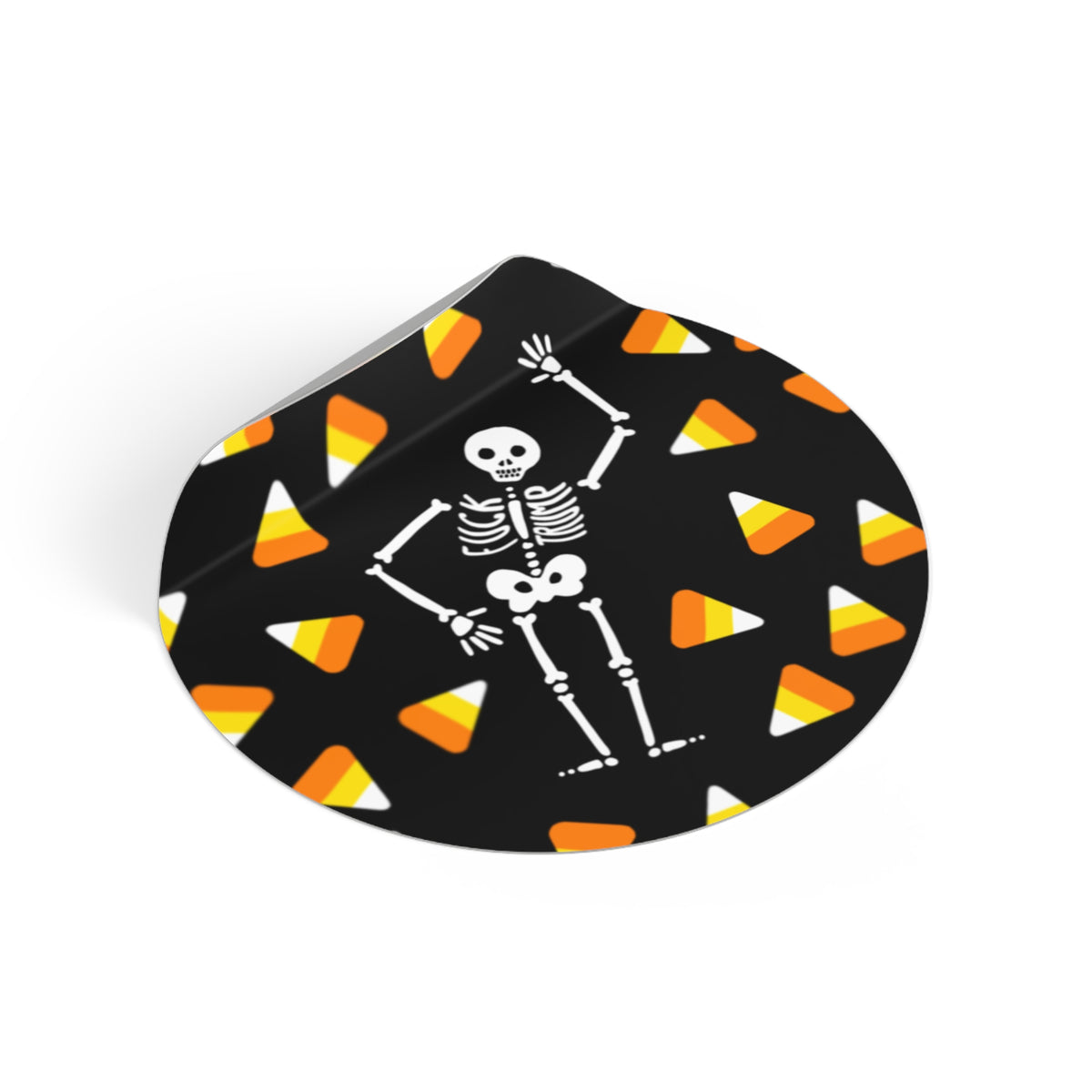 Halloween Skeleton & Candy Corn Round Vinyl Sticker FDT