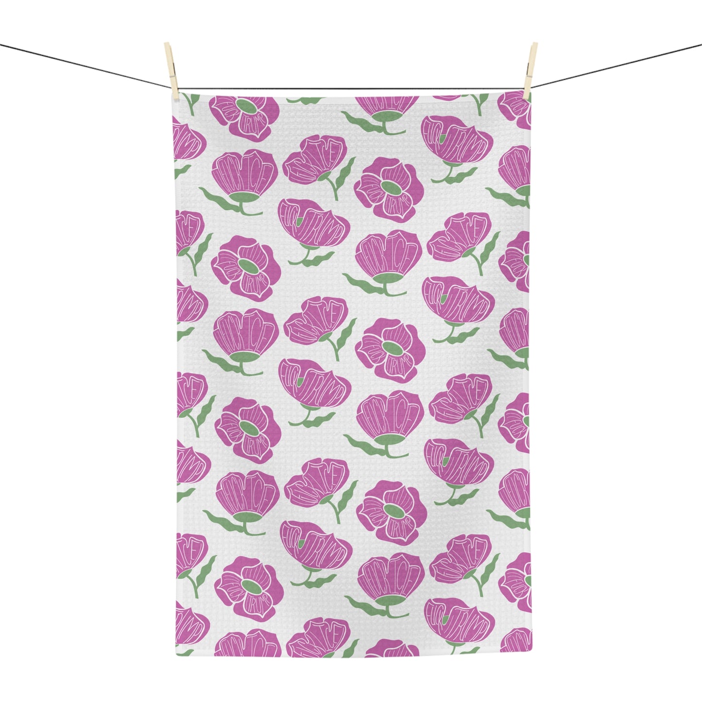 Slightly Subtle Pink Poppy Pattern Microfiber Tea Towel | Floral Kitchen Linen