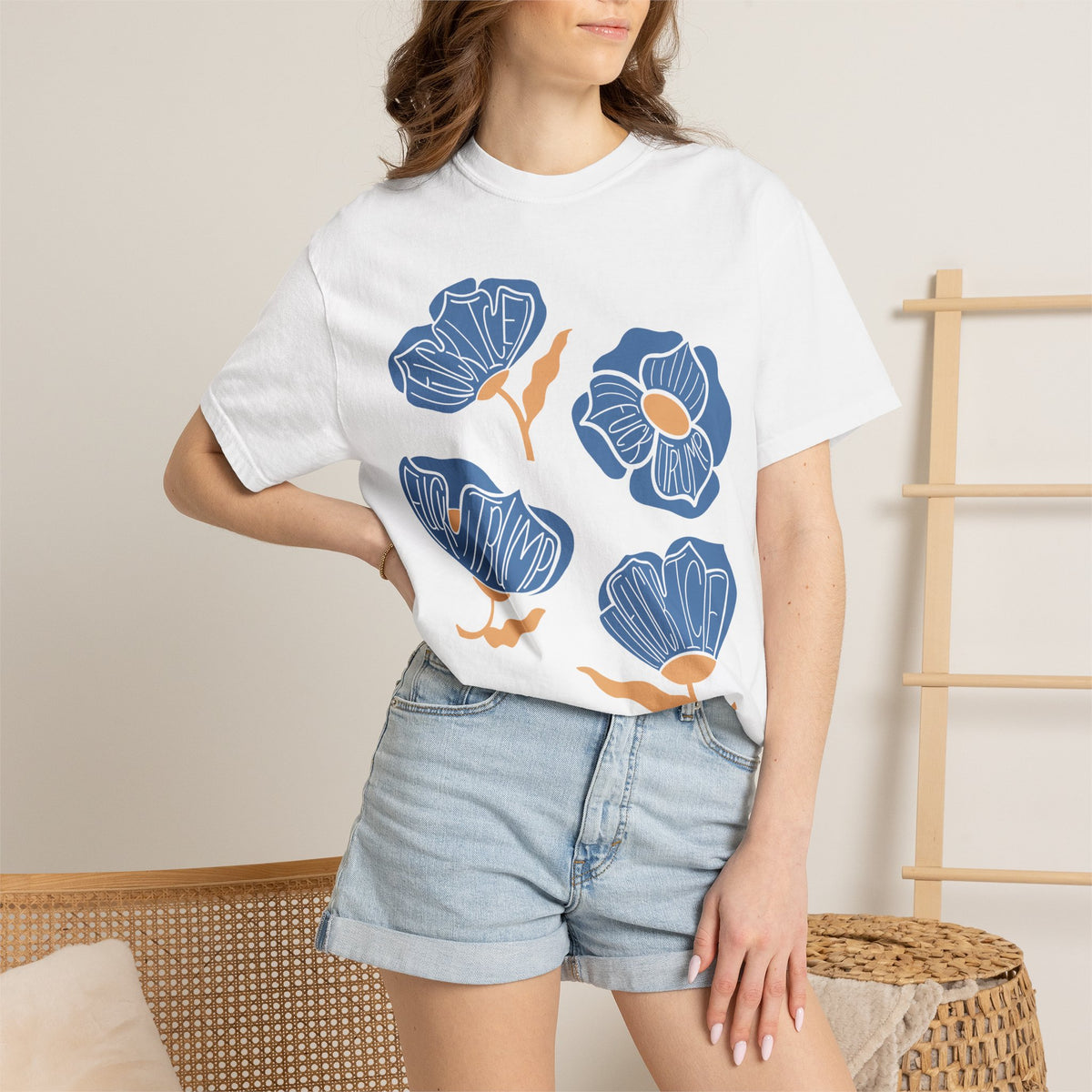 Slightly Subtle Blue Poppy Flowers T-Shirt | Floral Illustration Tee