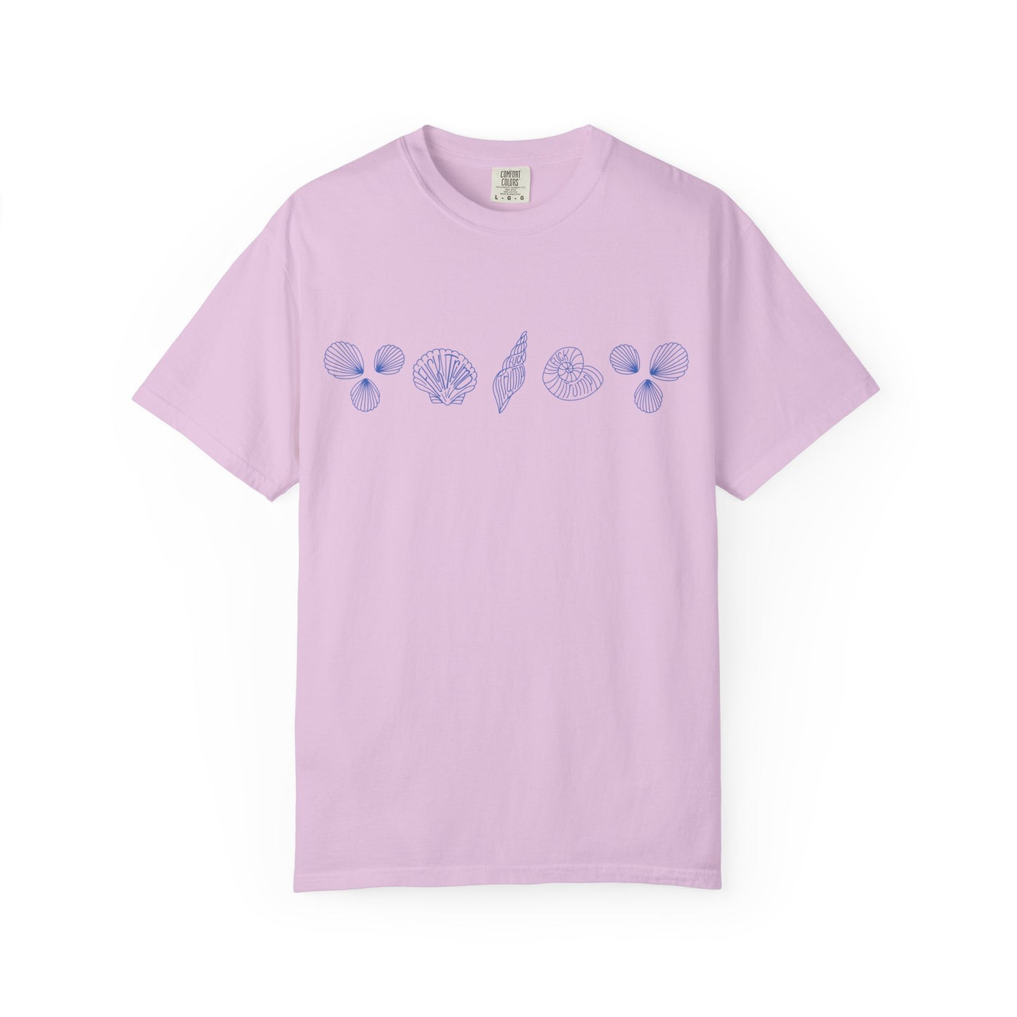 Slightly Subtle Blue Seashell Line Art T-Shirt | Minimal Coastal Doodle Prints FDT