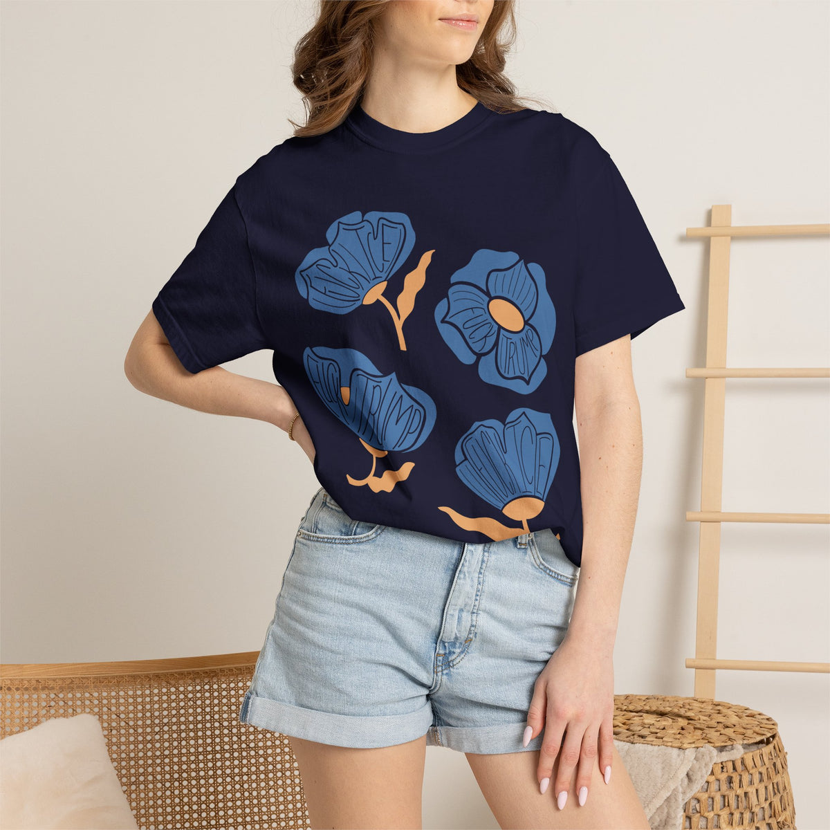 Slightly Subtle Blue Poppy Flowers T-Shirt | Floral Illustration Tee