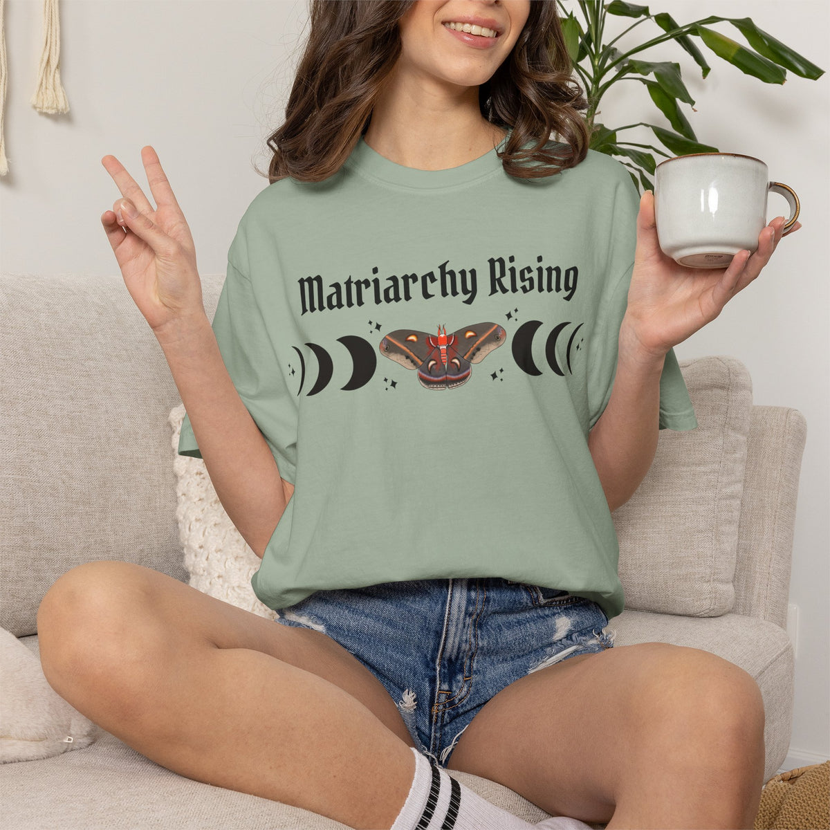 Matriarchy Rising Tee Moon Phases & Moth Feminist Graphic T-Shirt