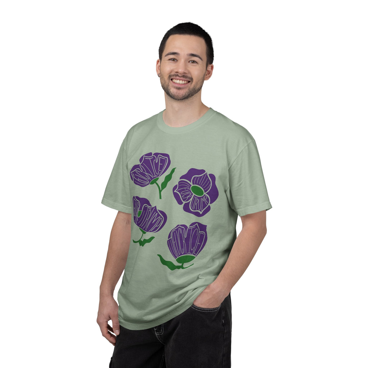Slightly Subtle Purple Poppy Floral Print T-shirt | Hand-Drawn Flower Illustration FDT