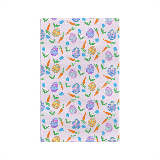 Slightly Subtle Easter Egg and Carrot Pattern Microfiber Tea Towel | Pastel Spring Kitchen