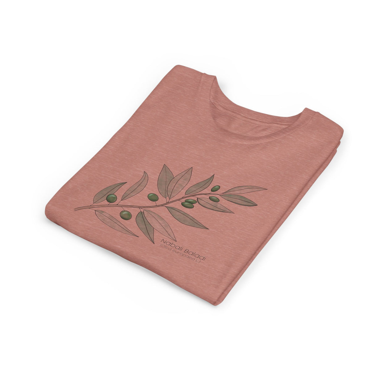 Youth Short Sleeve Tee with Olive Botanical Leaf Design