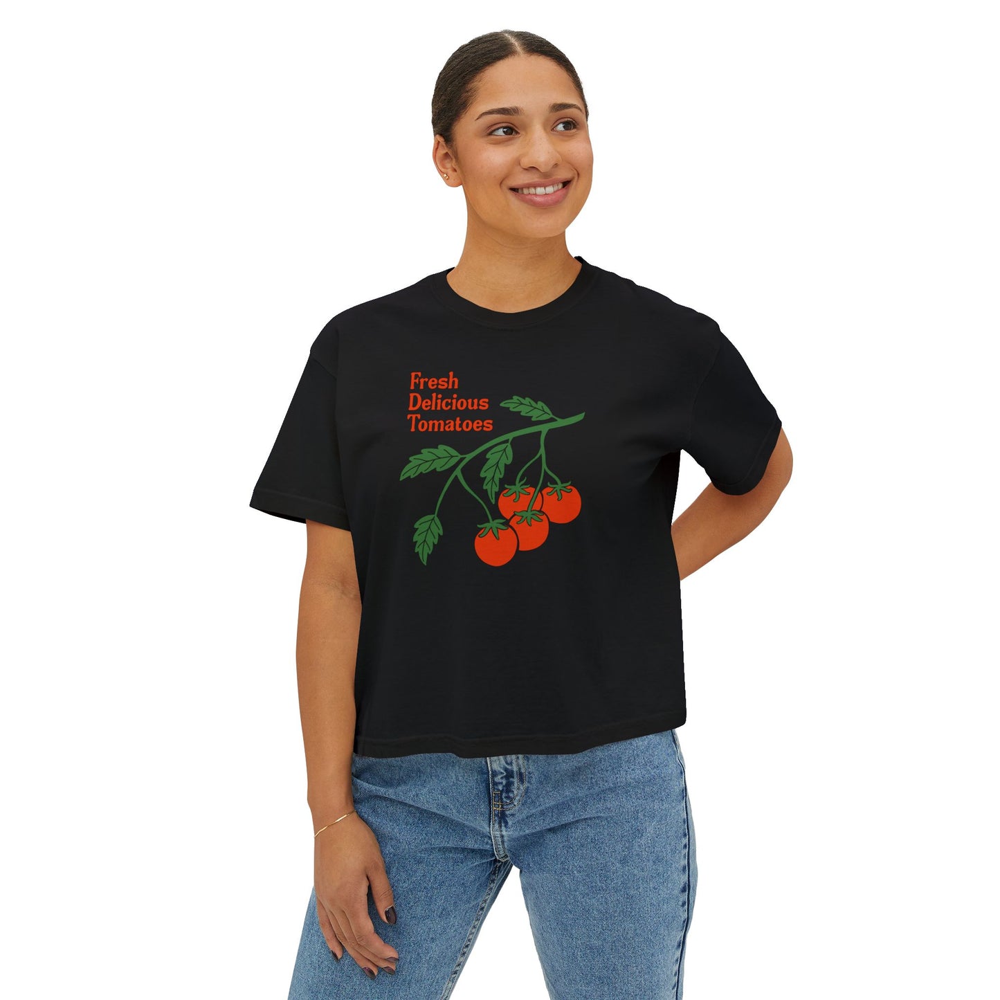 Fresh Delicious Tomatoes CROP Tee | Tomato Vine Illustration, Garden Produce Shirt Comfort Colors Boxy Crop