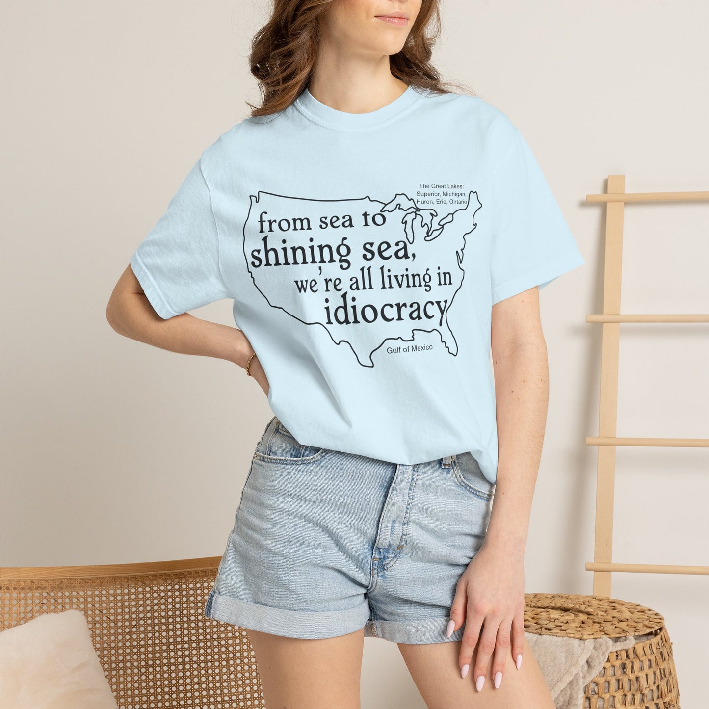Idiocracy Map T-Shirt  'From sea to shining sea we are living in idiocracy' Minimal Political Tee Great Lakes Gulf of Mexico