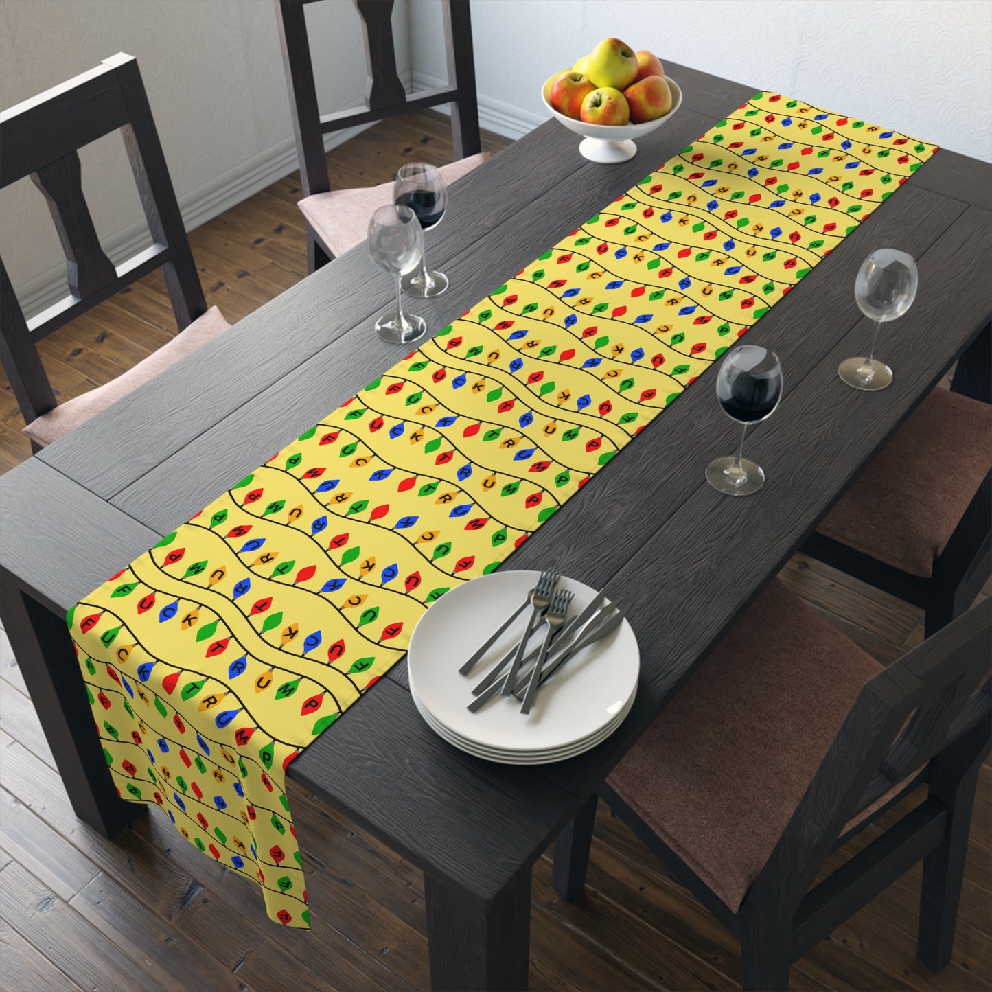 Slightly Subtle Holiday Lights Festive Table Runner Yellow