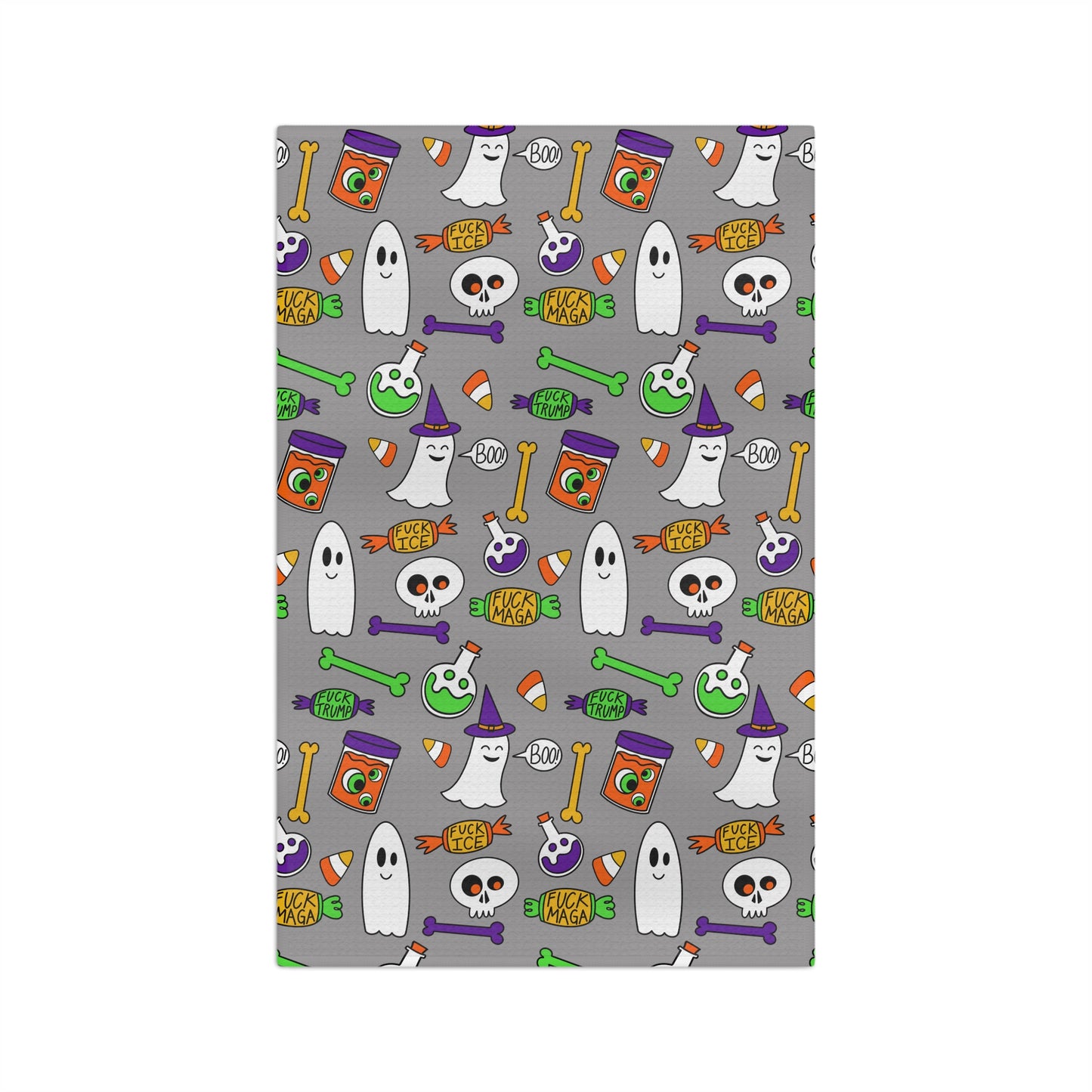 Halloween Ghosts & Candy Microfiber Tea Towel — Cute Spooky Kitchen Towel grey