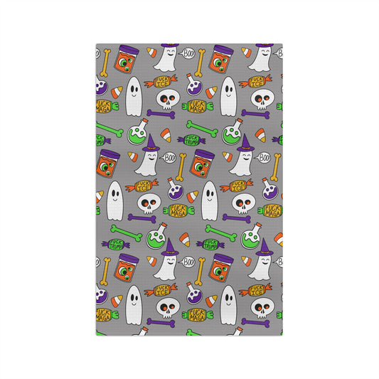 Halloween Ghosts & Candy Microfiber Tea Towel — Cute Spooky Kitchen Towel grey
