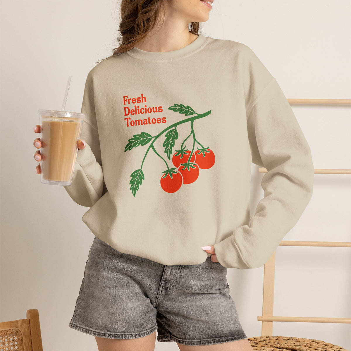 Tomato Crewneck Sweatshirt “Fresh Delicious Tomatoes” Vintage Farm Graphic