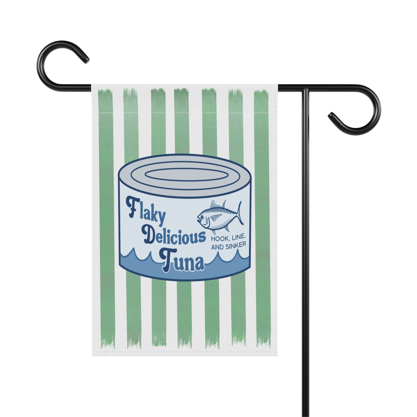 Tuna Can Garden Flag — Vintage 'Flaky Delicious Tuna' Striped House Banner FDT