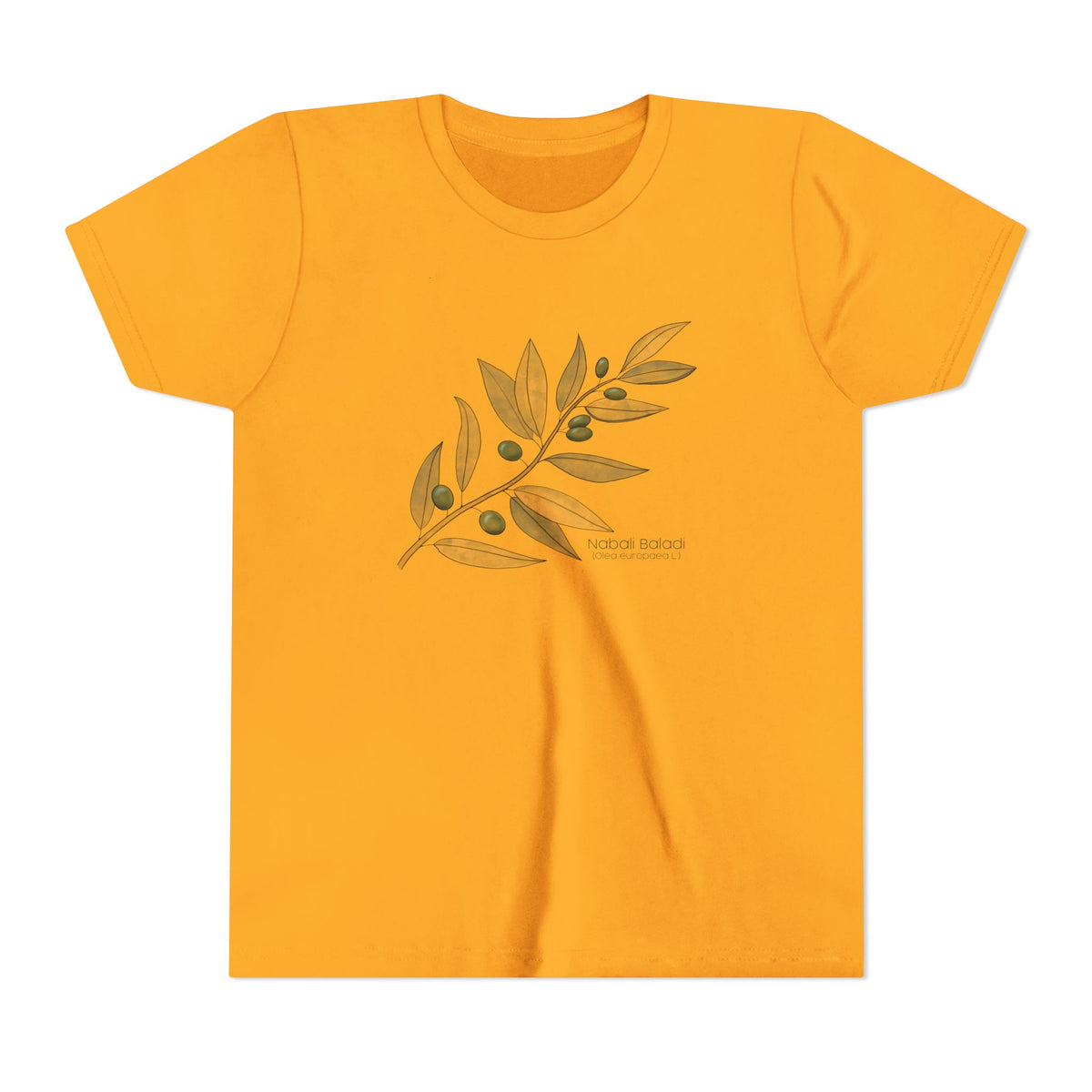 Youth Short Sleeve Tee with Olive Botanical Leaf Design