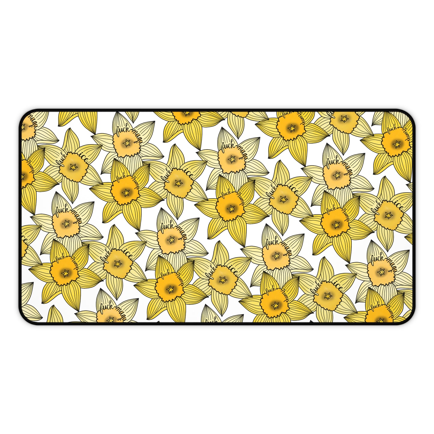 Slightly Subtle Yellow Daffodil Pattern Desk Mat | Spring Floral Pet Feeding Mat