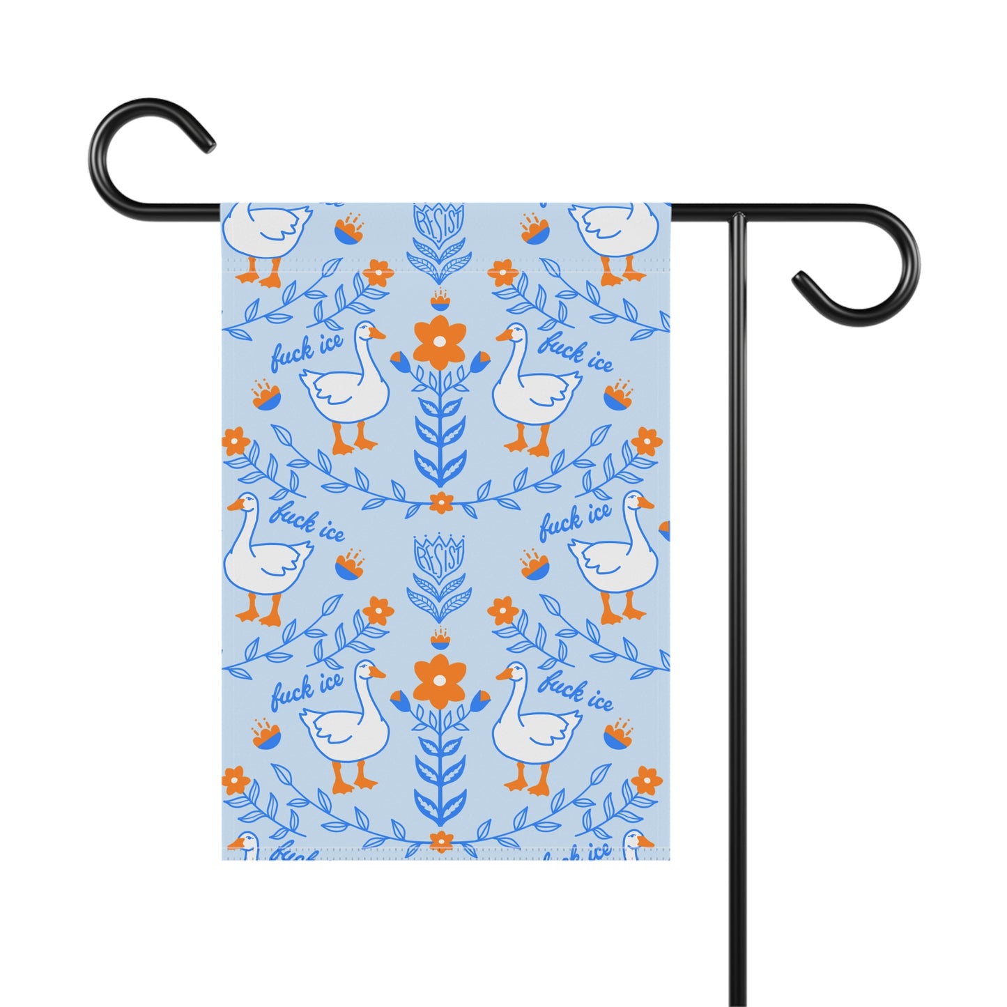 Blue Floral Goose Pattern 'fuck ice' garden flag
