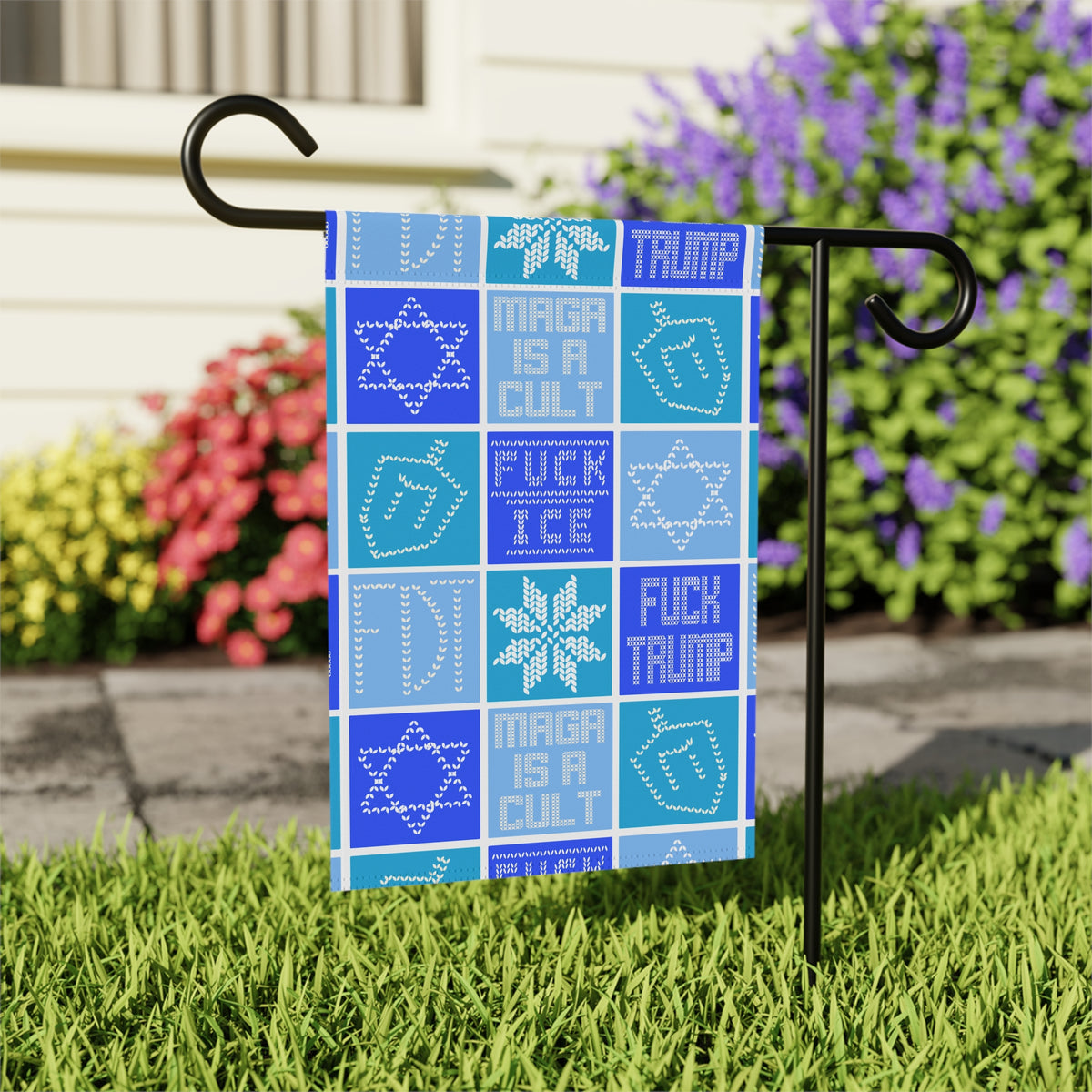 Hanukkah Garden Flag Blue Anti-MAGA F*ck Trump Political Yard Banner