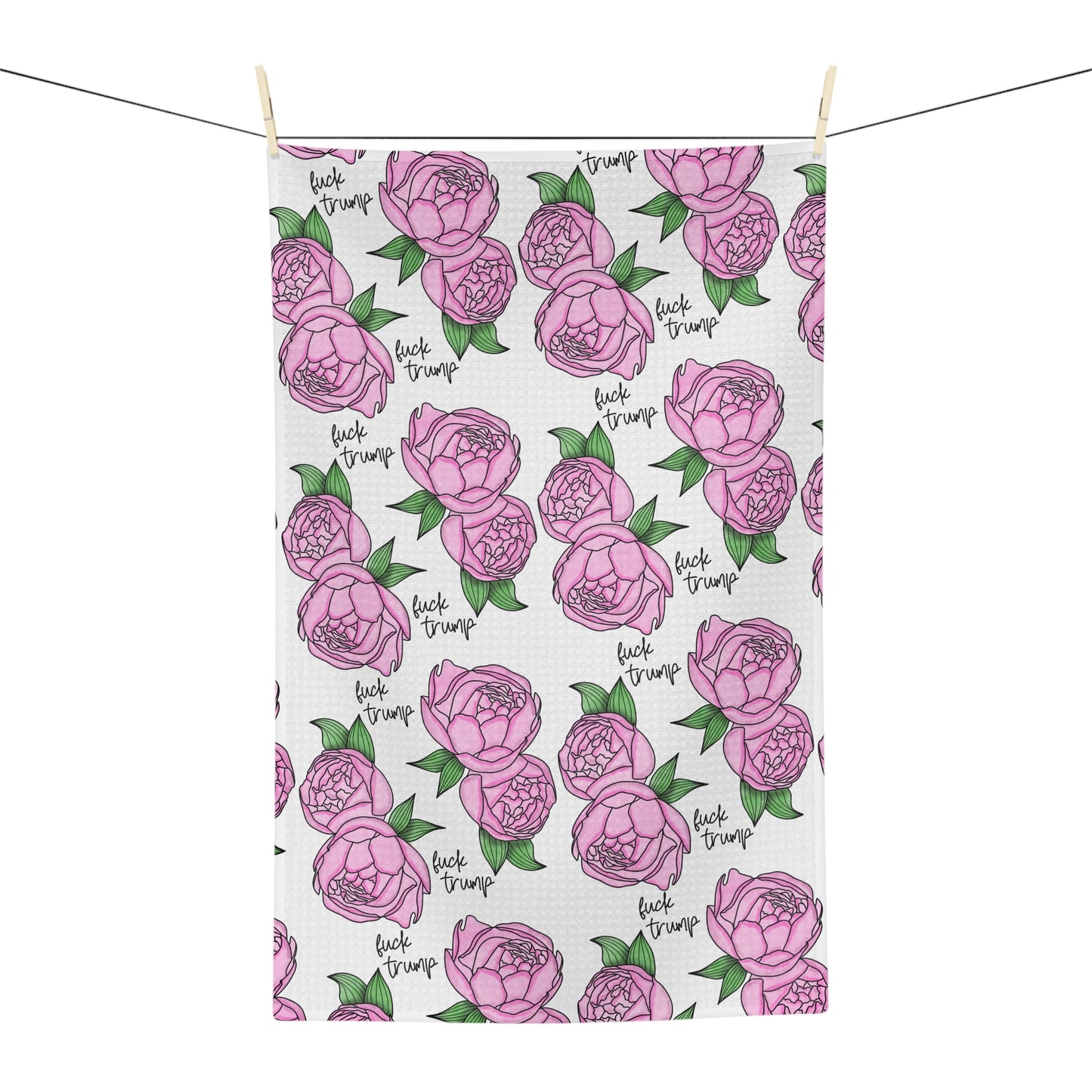 Slightly Subtle Pink Peonies Pattern Microfiber Tea Towel | Floral Kitchen Linen