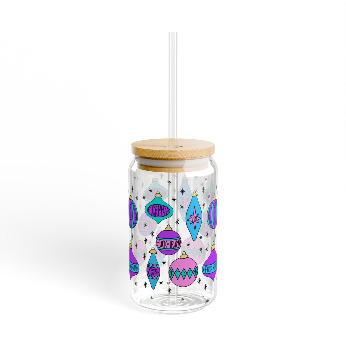 Slightly Subtle Retro Purple Teal Christmas Ornaments FDT Sipper Glass