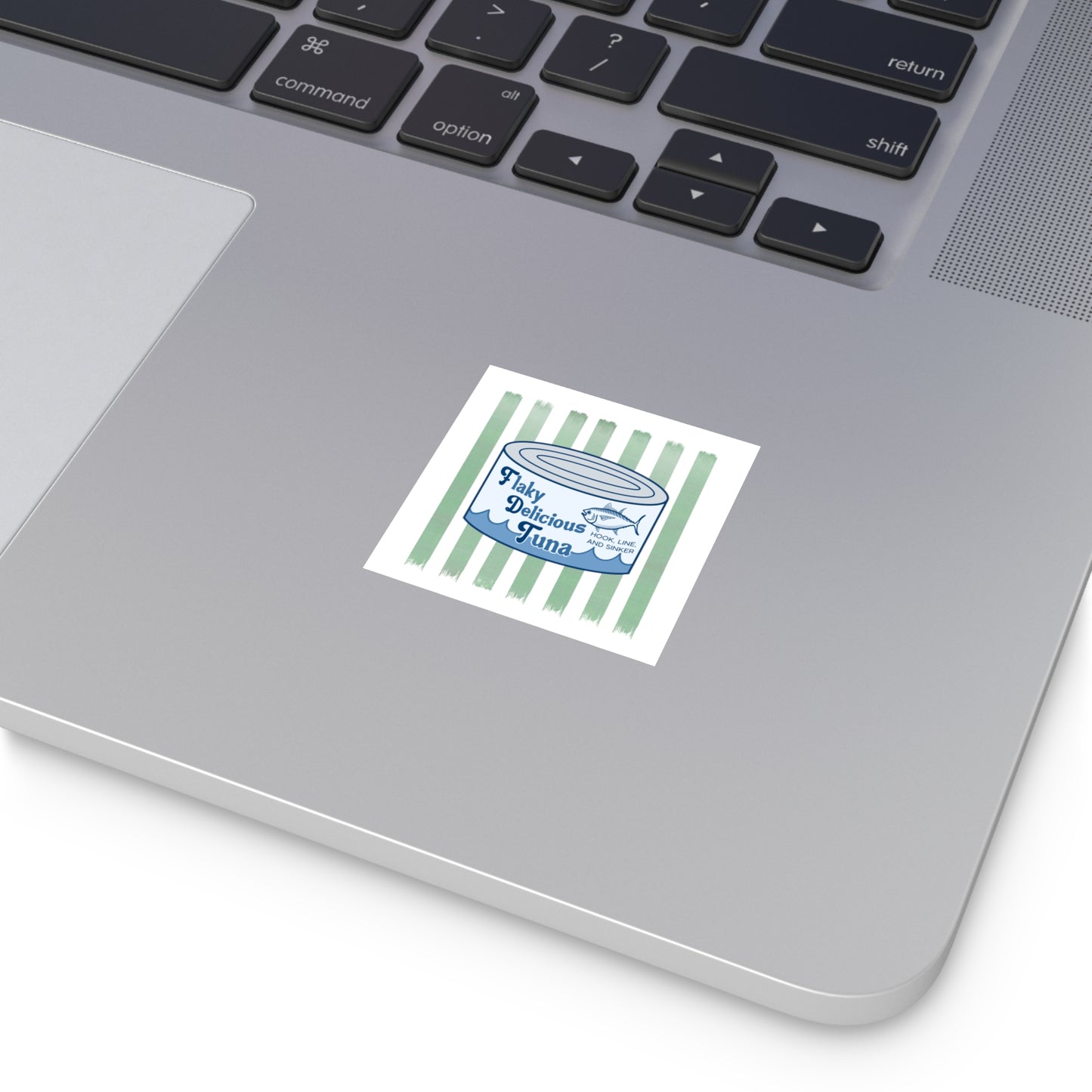 Flaky Delicious Tuna Sticker — Vintage Canned Fish Square Vinyl Decal