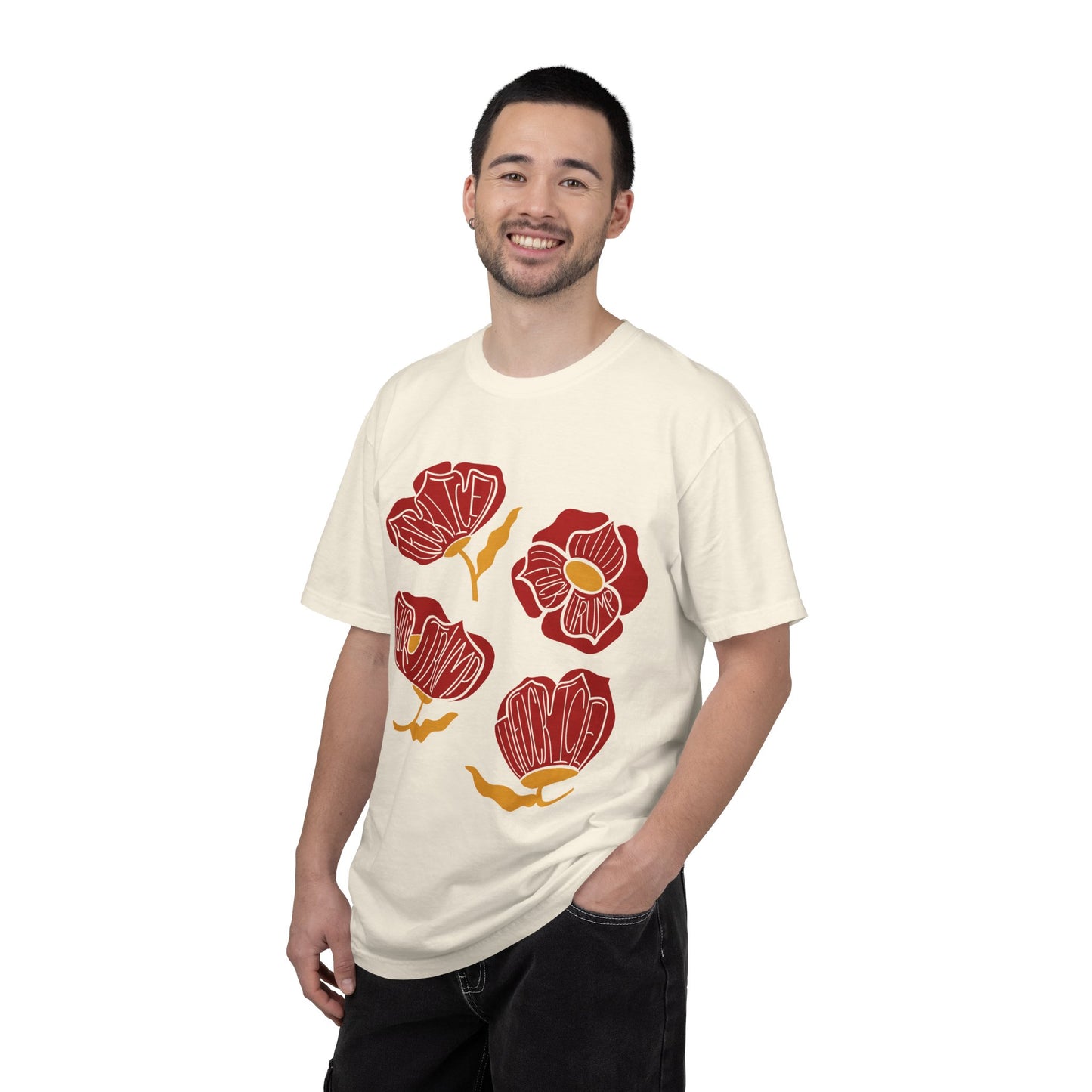 Slightly Subtle Red Abstract Poppy Flowers T-Shirt | Floral Graphic Tee FDT