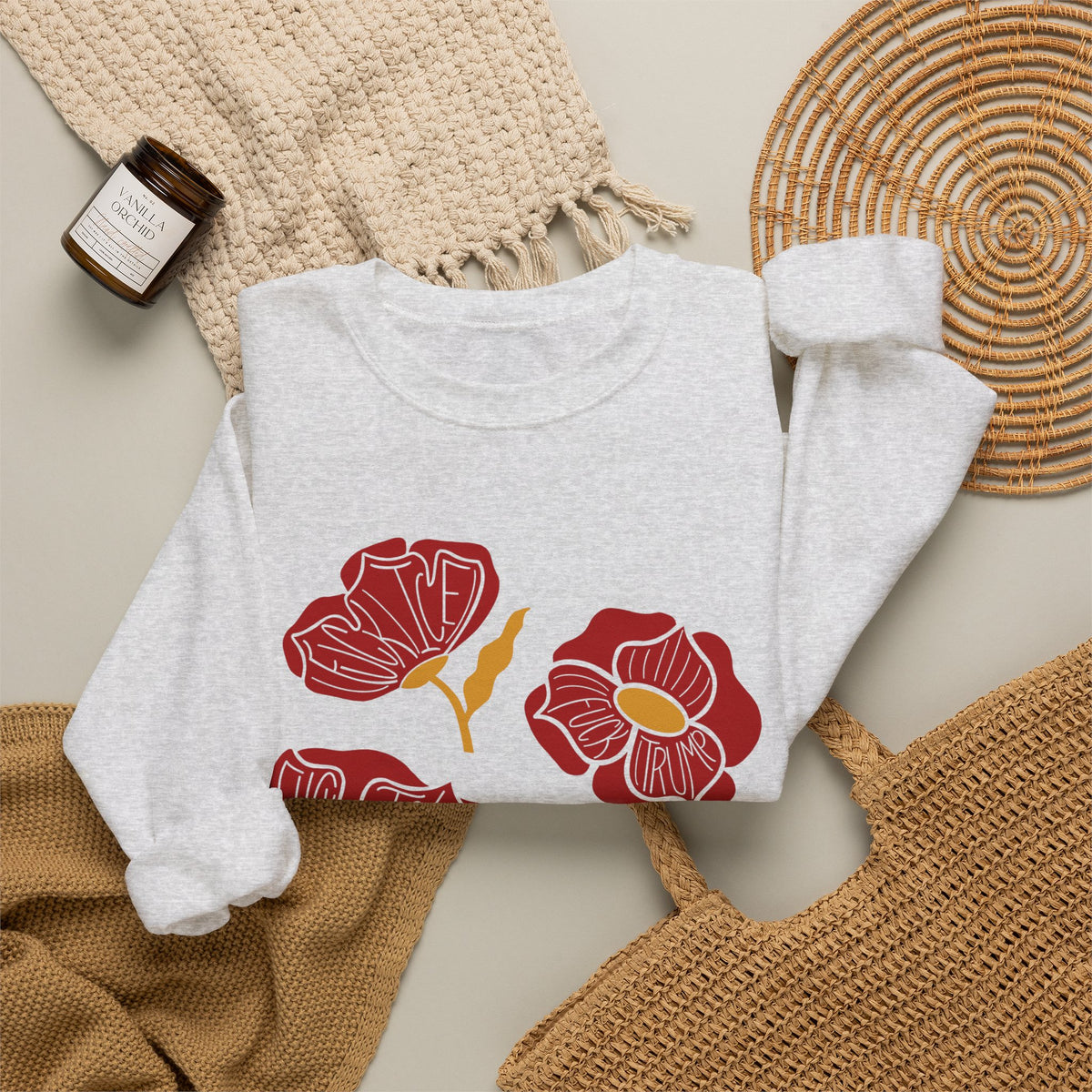 Slightly Subtle Red Poppy Floral Illustration Sweatshirt | Hand-Drawn Blooms, Minimal Botanical FDT