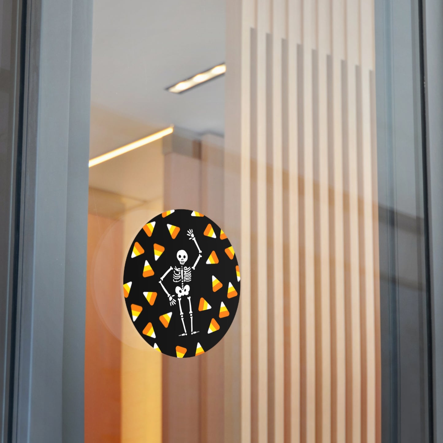Halloween Skeleton & Candy Corn Round Vinyl Sticker FDT