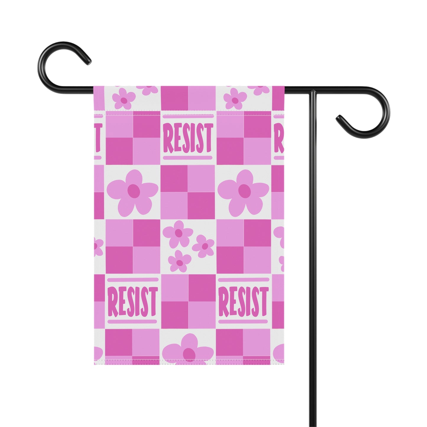 Resist Floral Garden Flag – Pink Checkerboard Welcome Banner