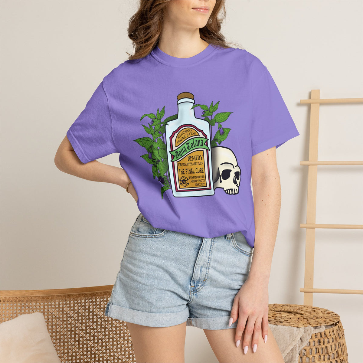 Skull & Remedy Bottle T-Shirt Aqua Tofana Vintage Apothecary Graphic Tee