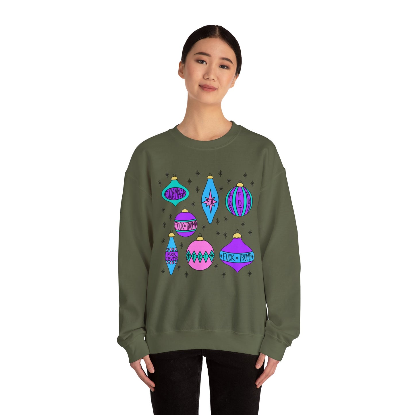 Slightly Subtle Ornaments Colorful Holiday FDT Sweatshirt, Cozy Unisex Crewneck Christmas, Gift for Her, Winter Wear, Festive Apparel