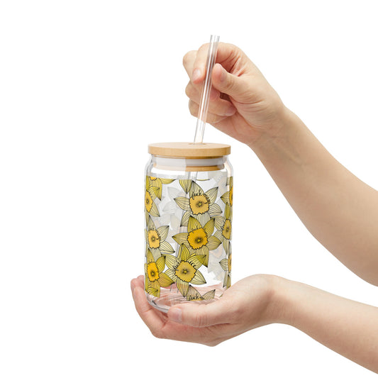 Slightly Subtle Yellow Daffodil Pattern Sipper Glass Can