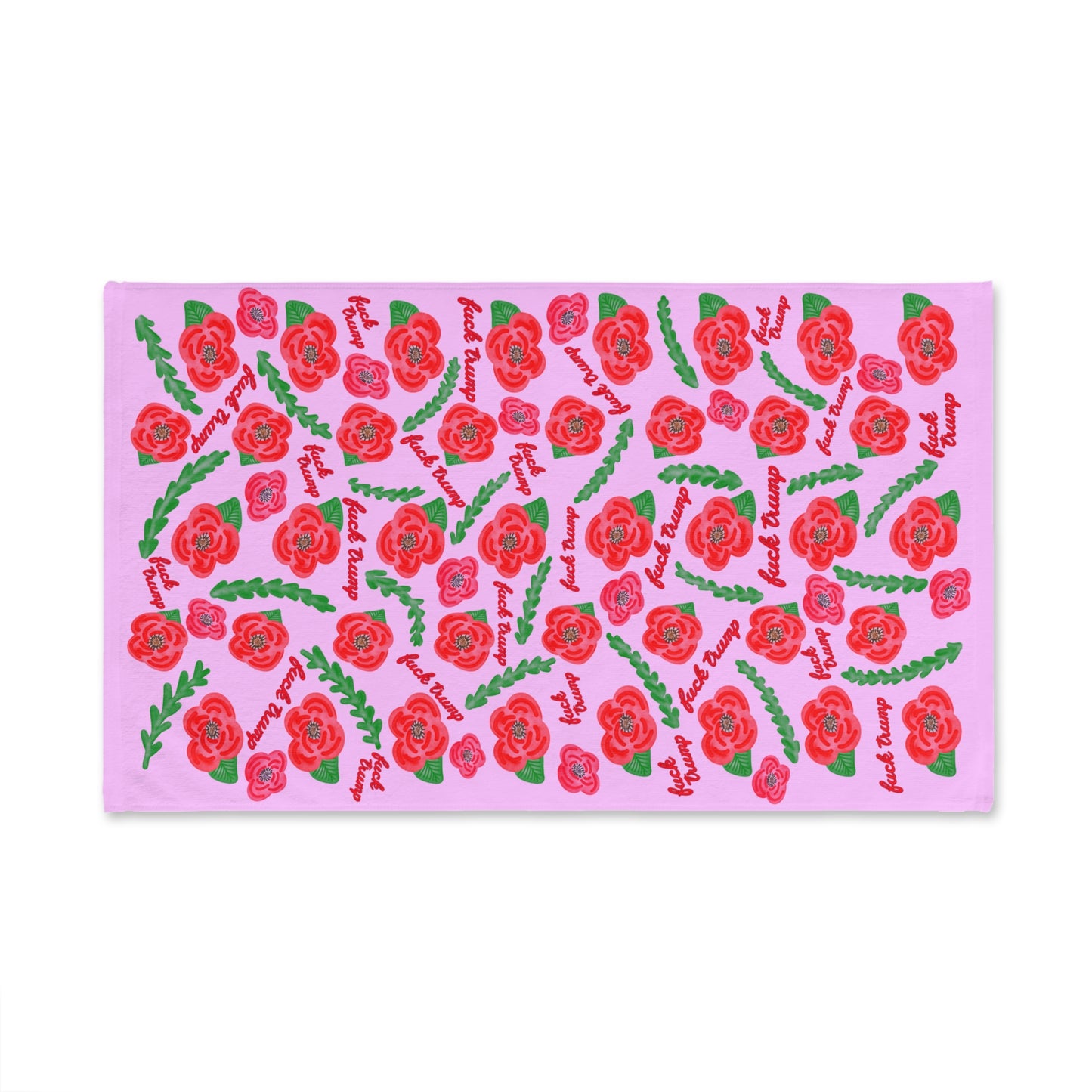 Subtle Red Poppies on Pink Hand Towel