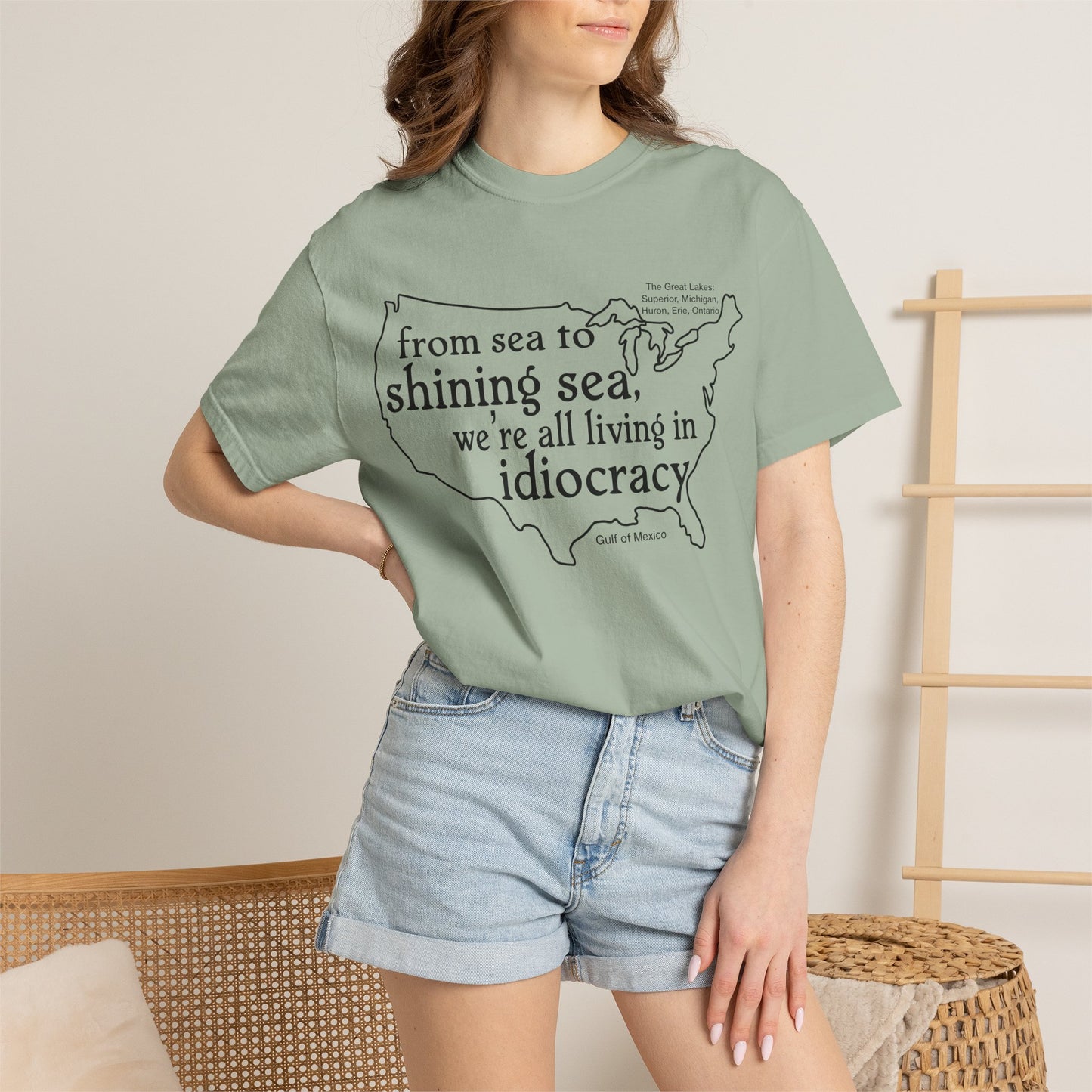 Idiocracy Map T-Shirt  'From sea to shining sea we are living in idiocracy' Minimal Political Tee Great Lakes Gulf of Mexico