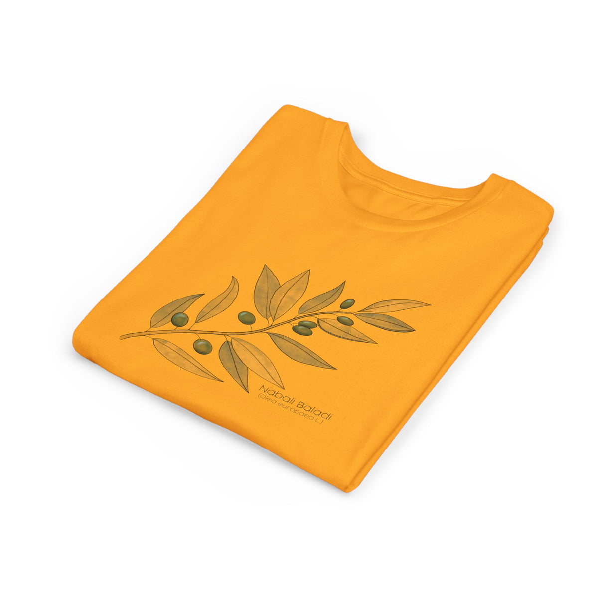 Youth Short Sleeve Tee with Olive Botanical Leaf Design