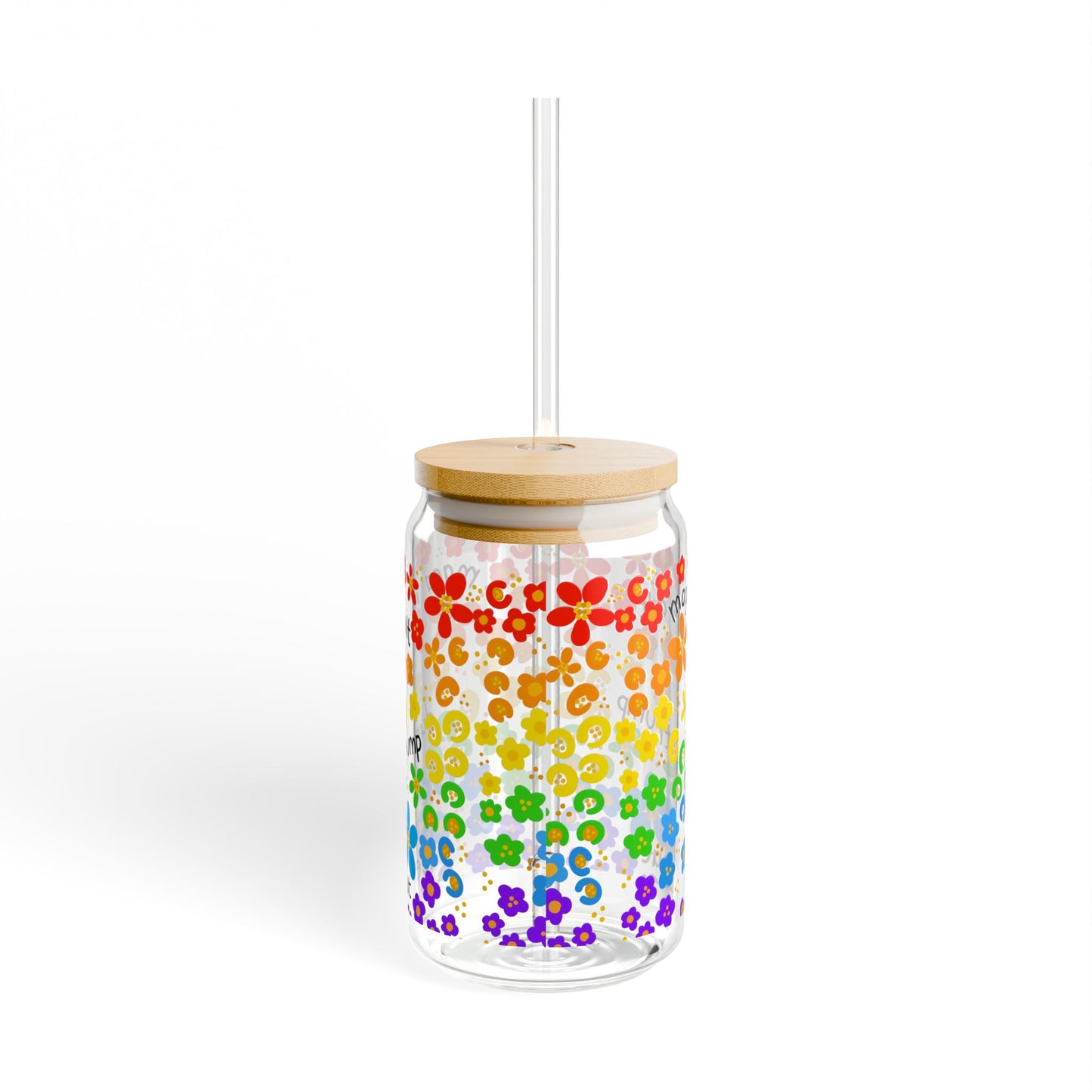 Slightly Subtle Rainbow Daisy Pattern Sipper Glass Can