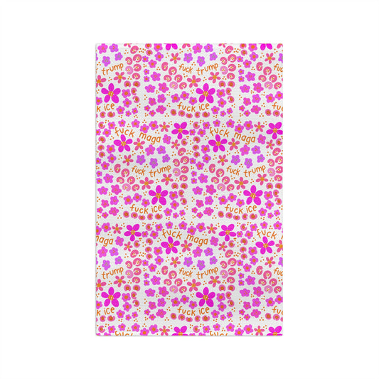 Slightly Subtle Floral Pattern Microfiber Tea Towel | Pink Flower Protest Art