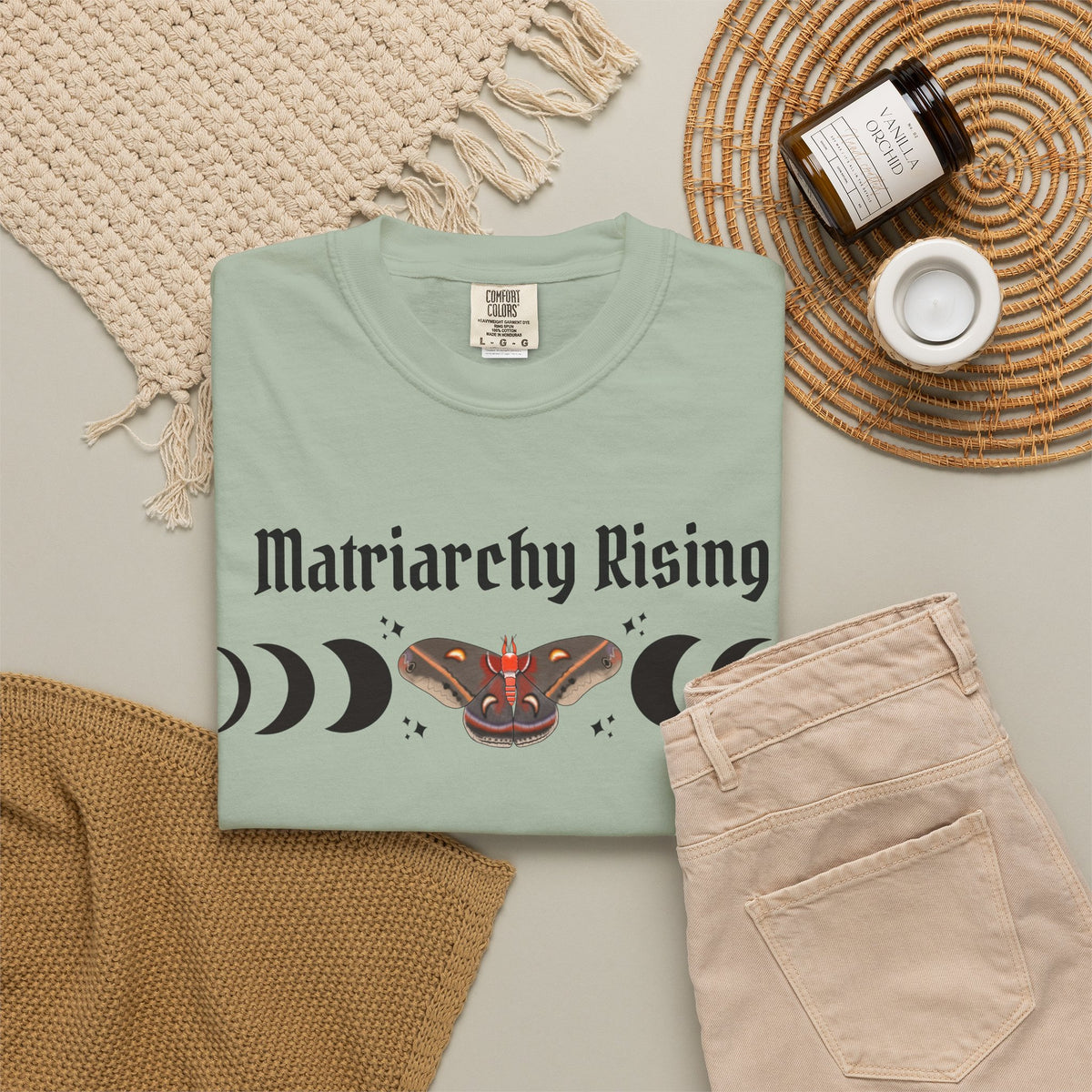 Matriarchy Rising Tee Moon Phases & Moth Feminist Graphic T-Shirt