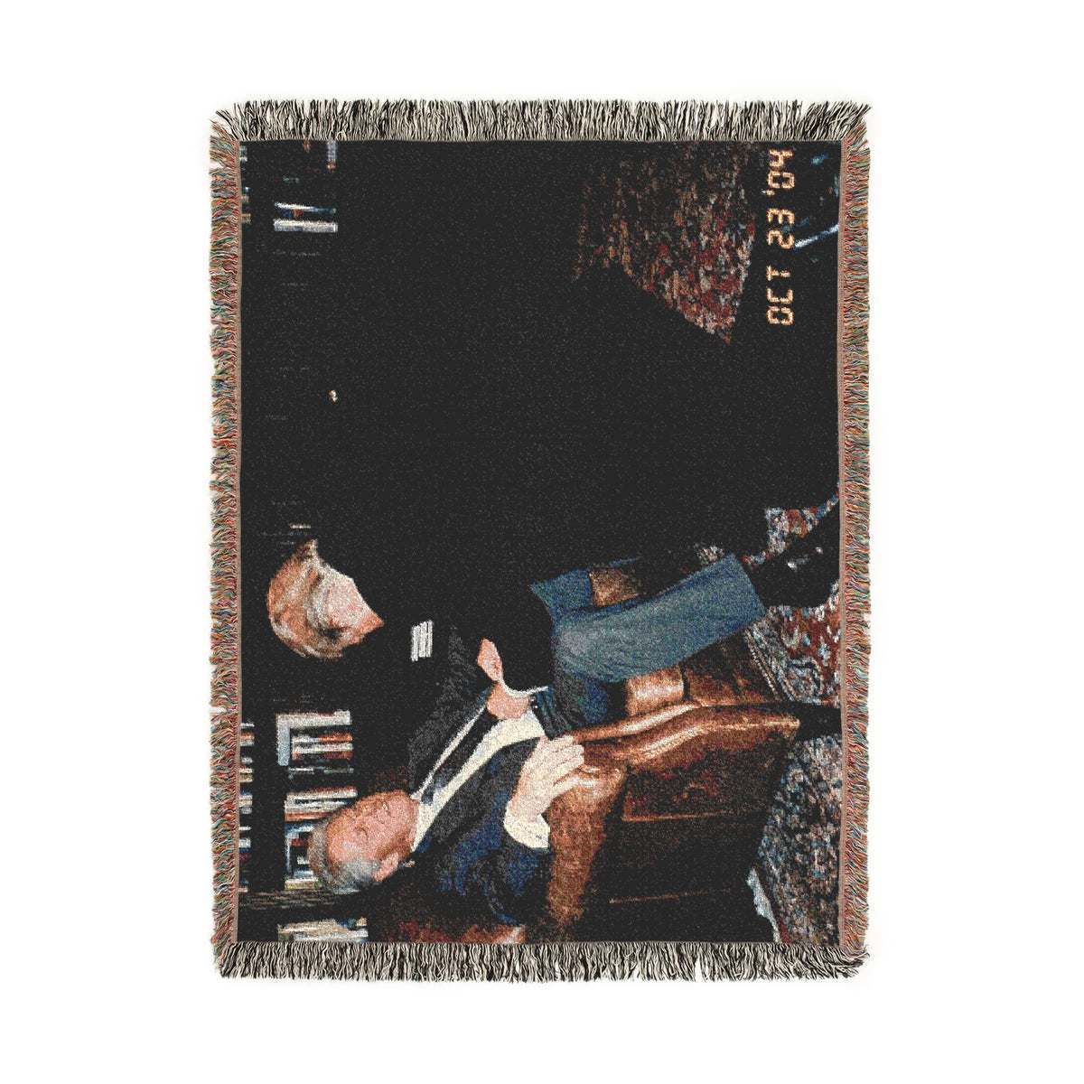 Big Beautiful Blanket Vintage Fireside Conversation Woven Blanket | Cozy Throw, Trump and Bubba Library Scene