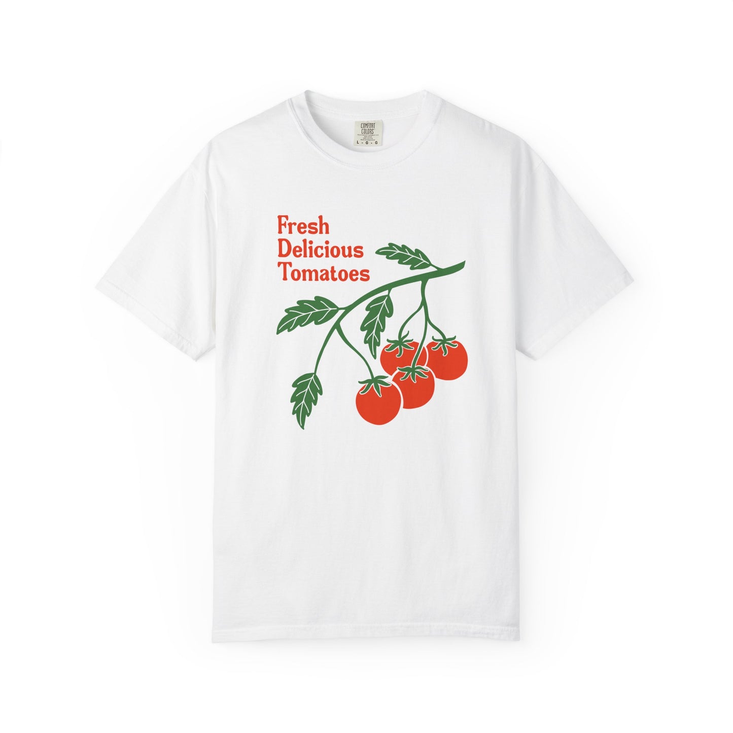 Fresh Delicious Tomatoes T-Shirt | Tomato Vine Illustration, Red Green Produce Tee FDT
