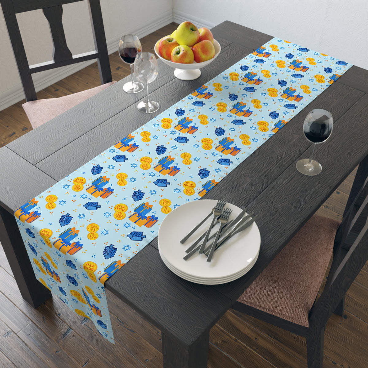 Hanukkah Dreidel Gelt Gift Table Runner FDT