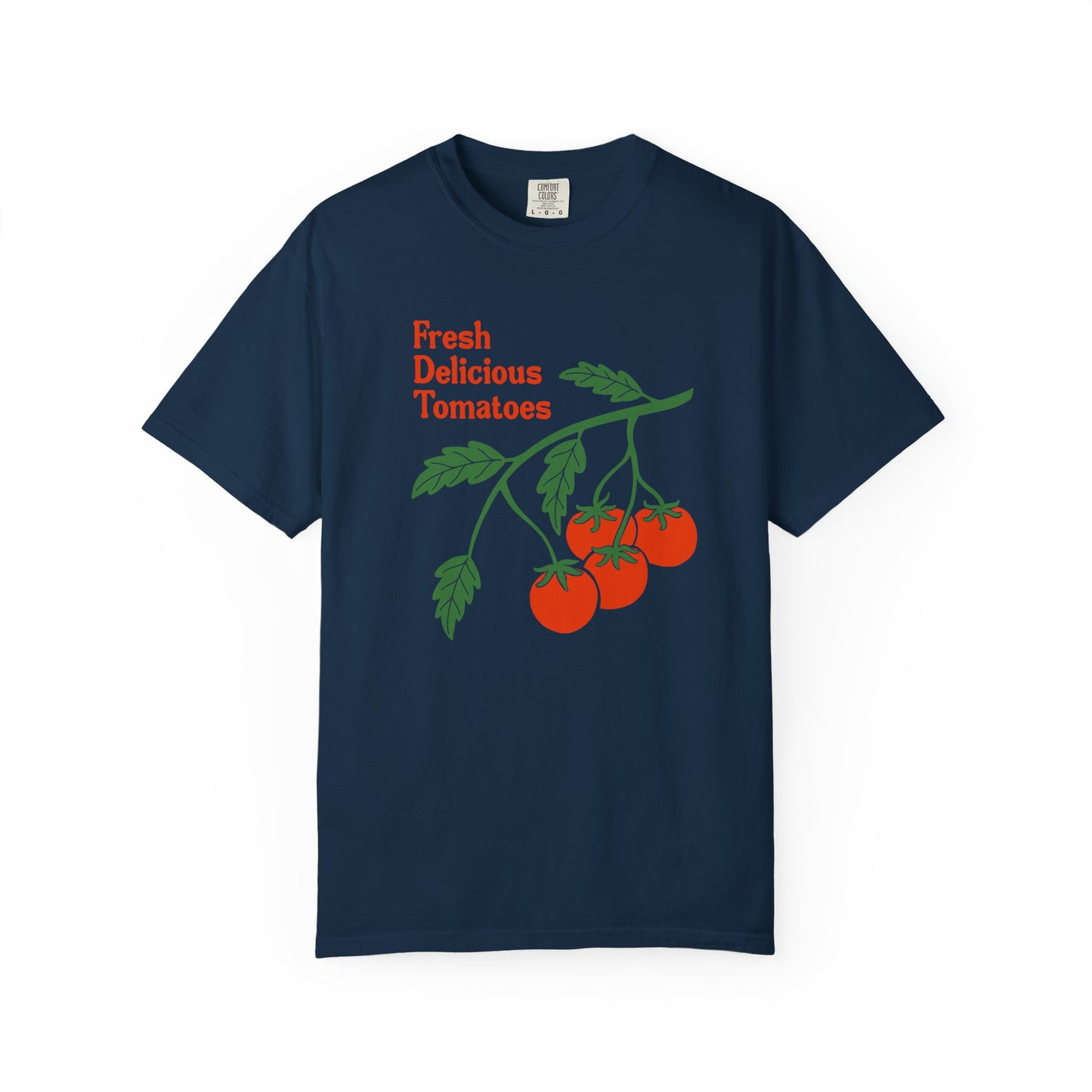 Fresh Delicious Tomatoes T-Shirt | Tomato Vine Illustration, Red Green Produce Tee FDT