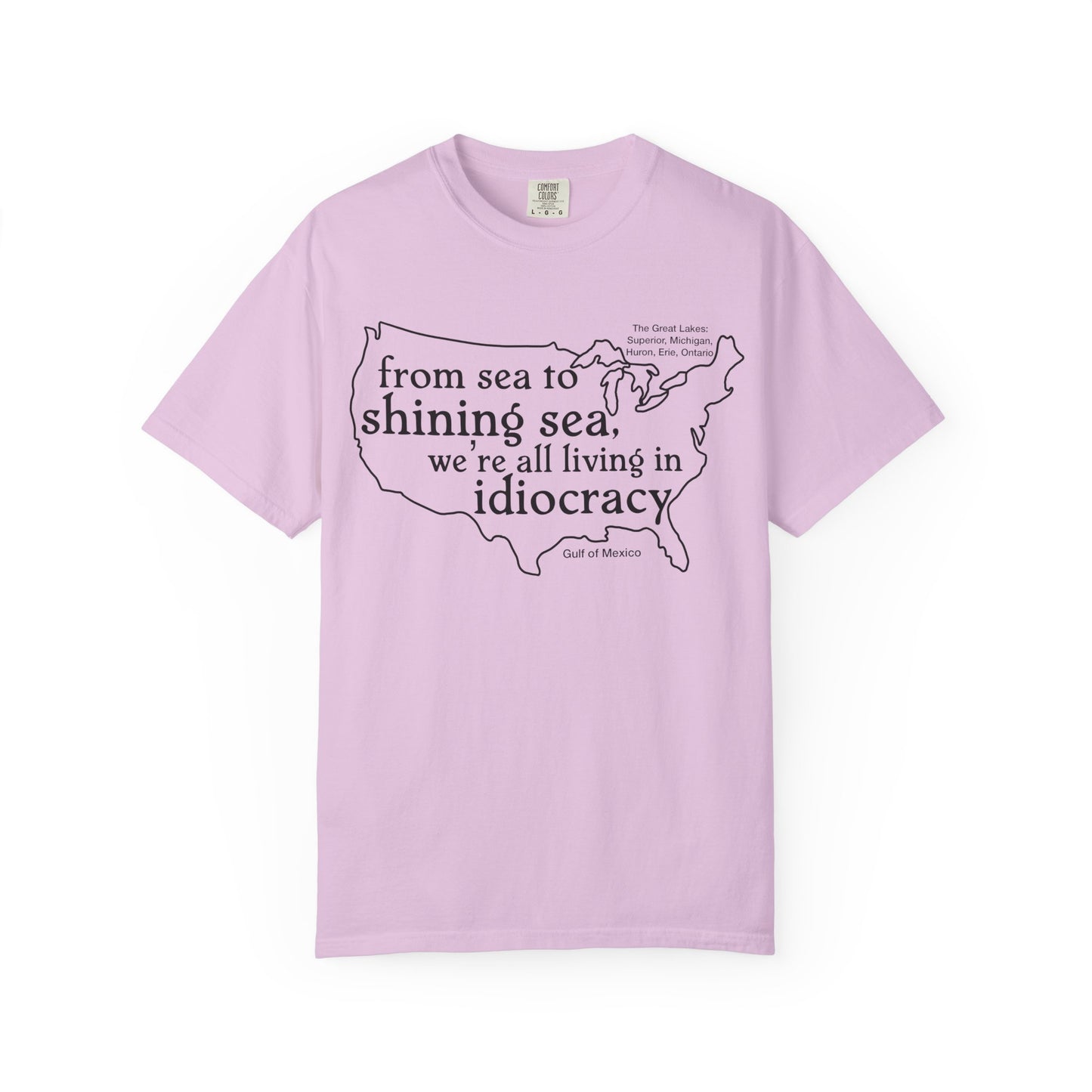 Idiocracy Map T-Shirt  'From sea to shining sea we are living in idiocracy' Minimal Political Tee Great Lakes Gulf of Mexico