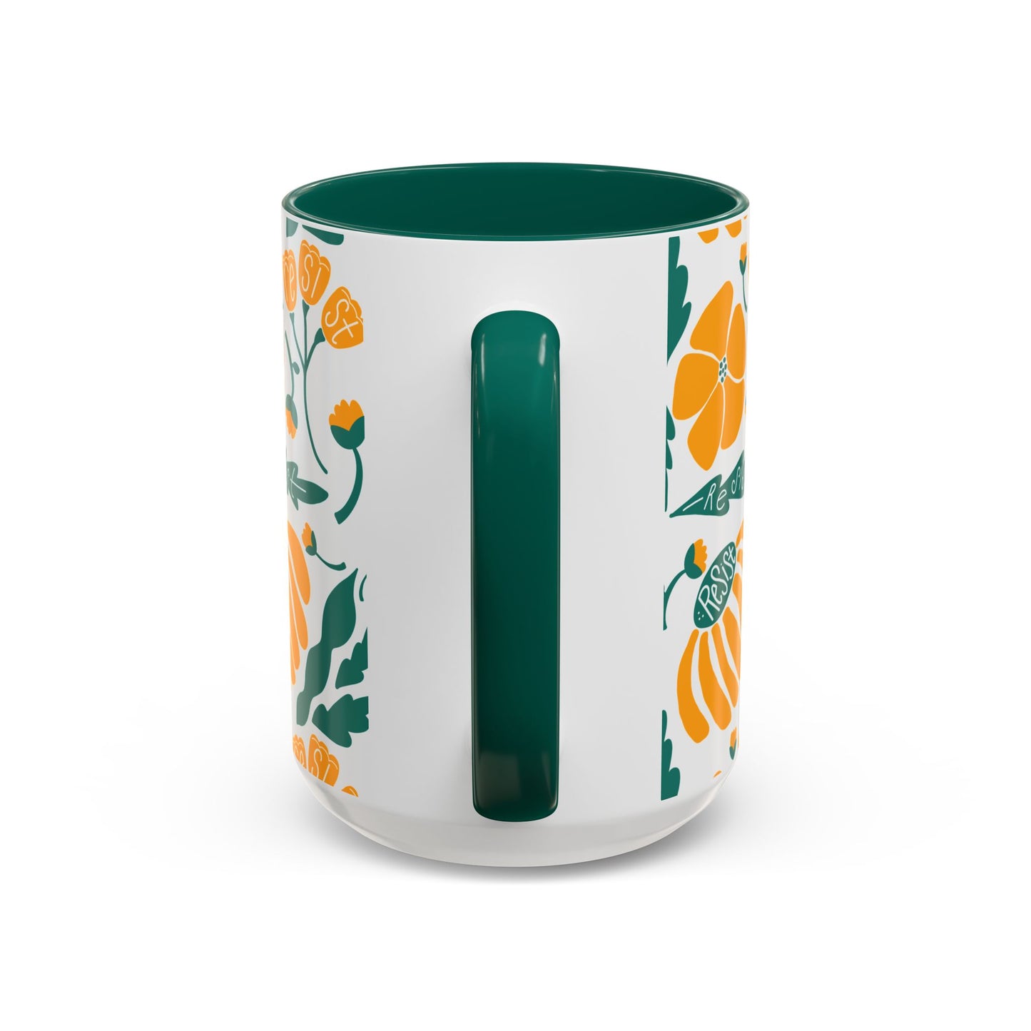 Resist Floral Ceramic Mug — Orange & Teal 11oz/15oz