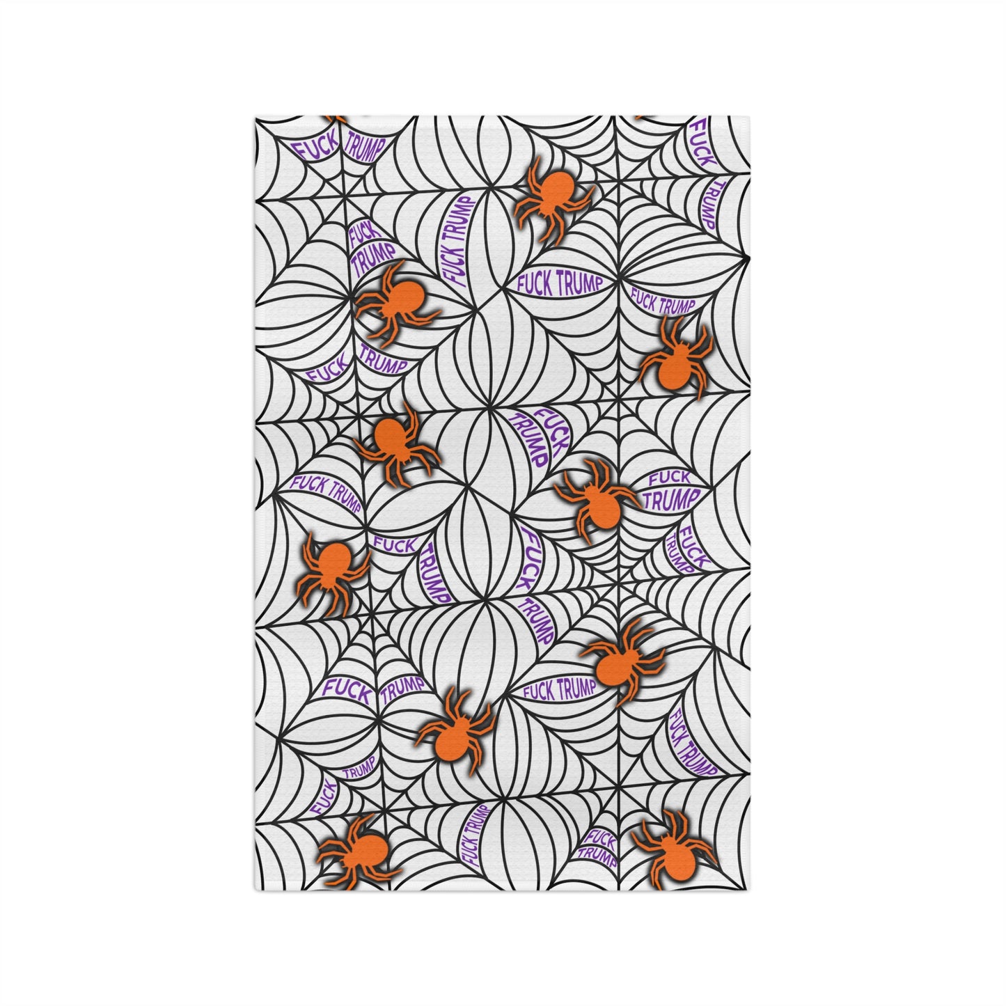 Halloween Spider Web Microfiber Tea Towel Orange Spiders