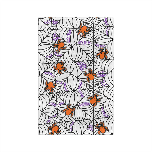 Halloween Spider Web Microfiber Tea Towel Orange Spiders