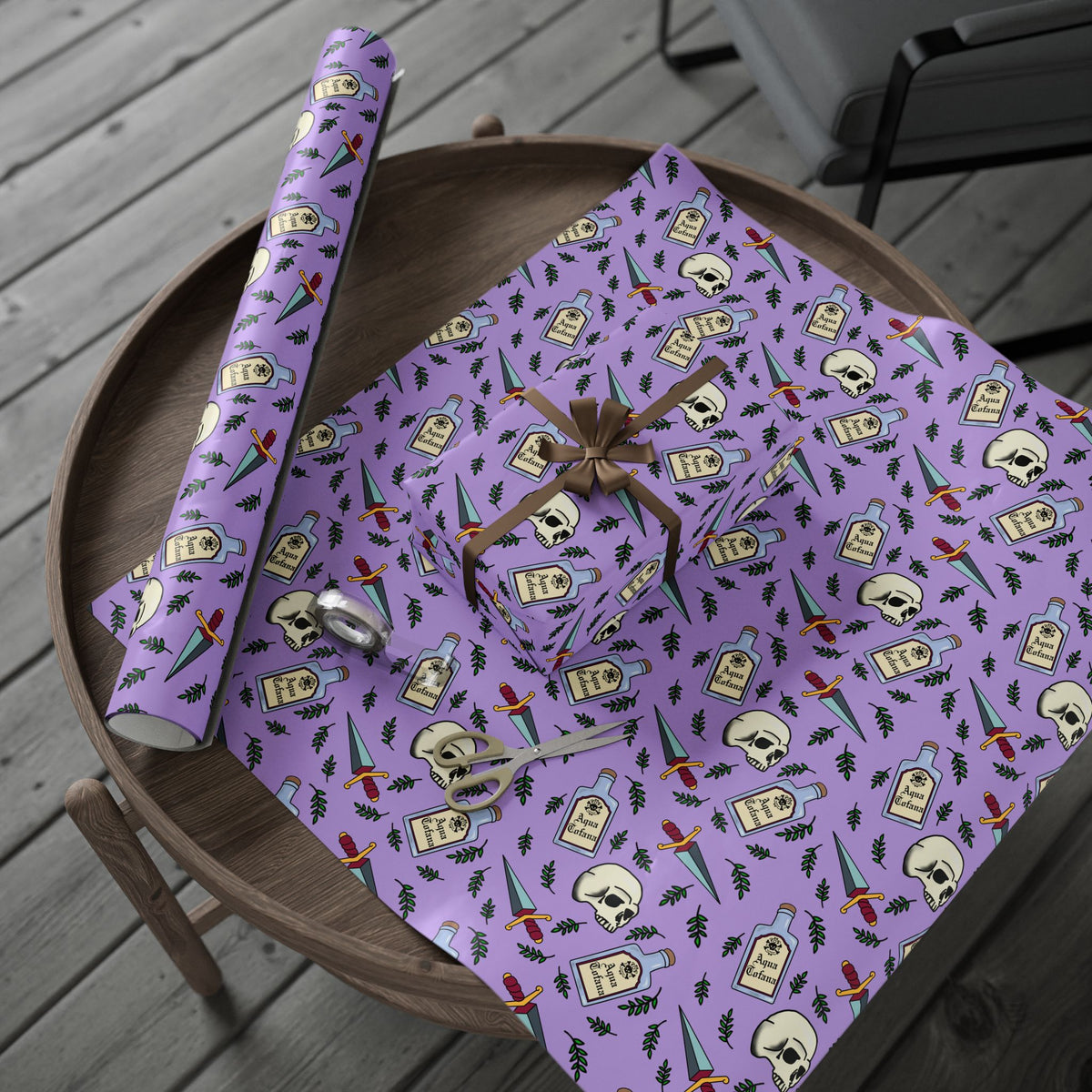 Aqua Tofana Purple Witchy Skull Wrapping Paper Feminist Spiritual Occult Gift Wrap