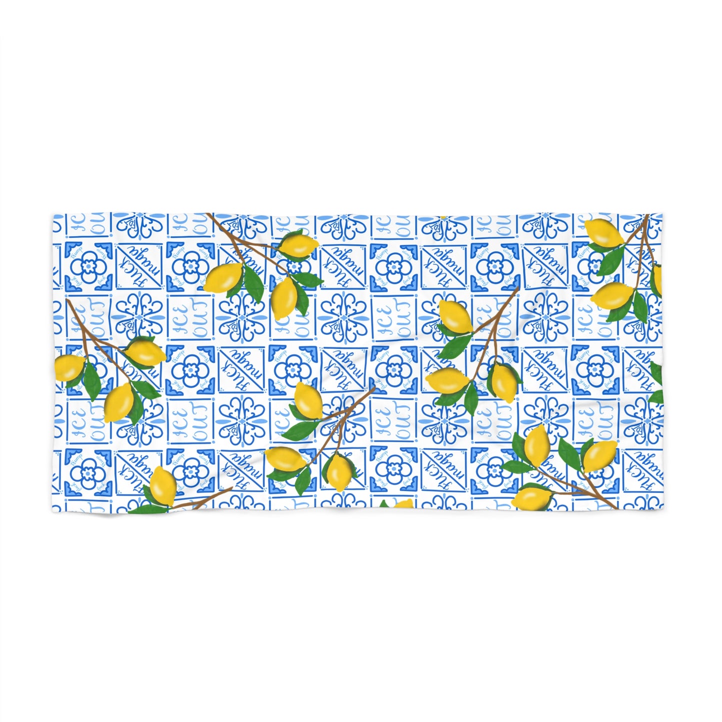 Mediterranean Lemon Tile Beach Towel
