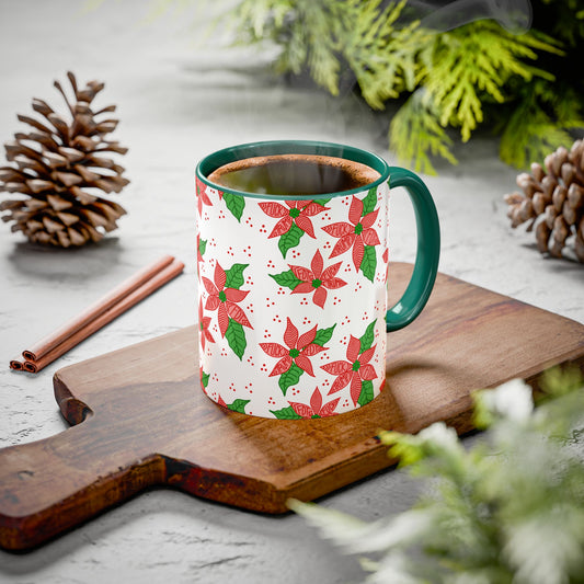Slightly Subtle Poinsettia Holiday Mugs - Christmas FDT Design | Festive Coffee Mug, Gift for Christmas, Floral Tableware, Winter Decor