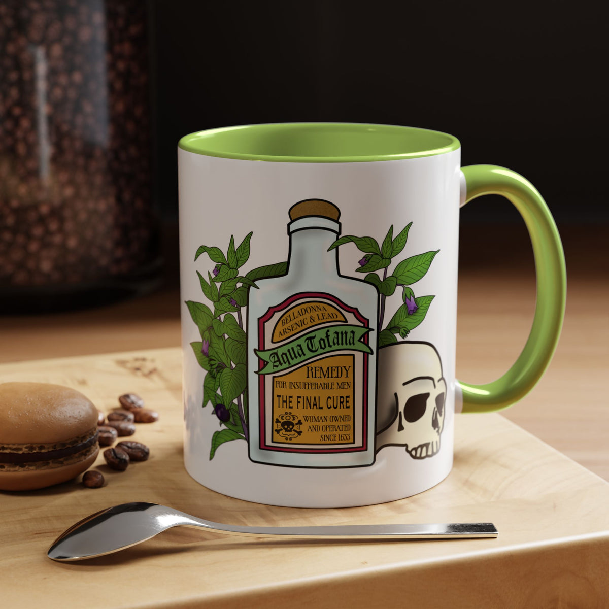 Herbal Remedy Coffee Mug Aqua Tofana Potion Bottle, Skull & Botanical Gothic Accent Mug